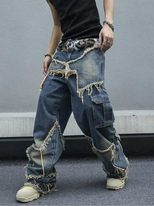 Distressed Ripped Patchwork Jeans