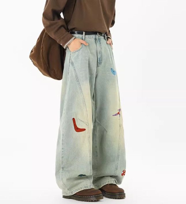 Vintage High-street fun embroidered curved blade patchwork jeans Size US 32 / EU 48 - 5 Thumbnail
