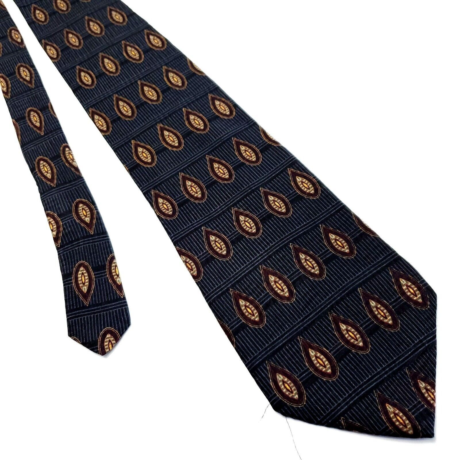 Designer Graham & Lockwood England Silk Tie Woven Blue Gray Brown Geo Size ONE SIZE - 1 Thumbnail