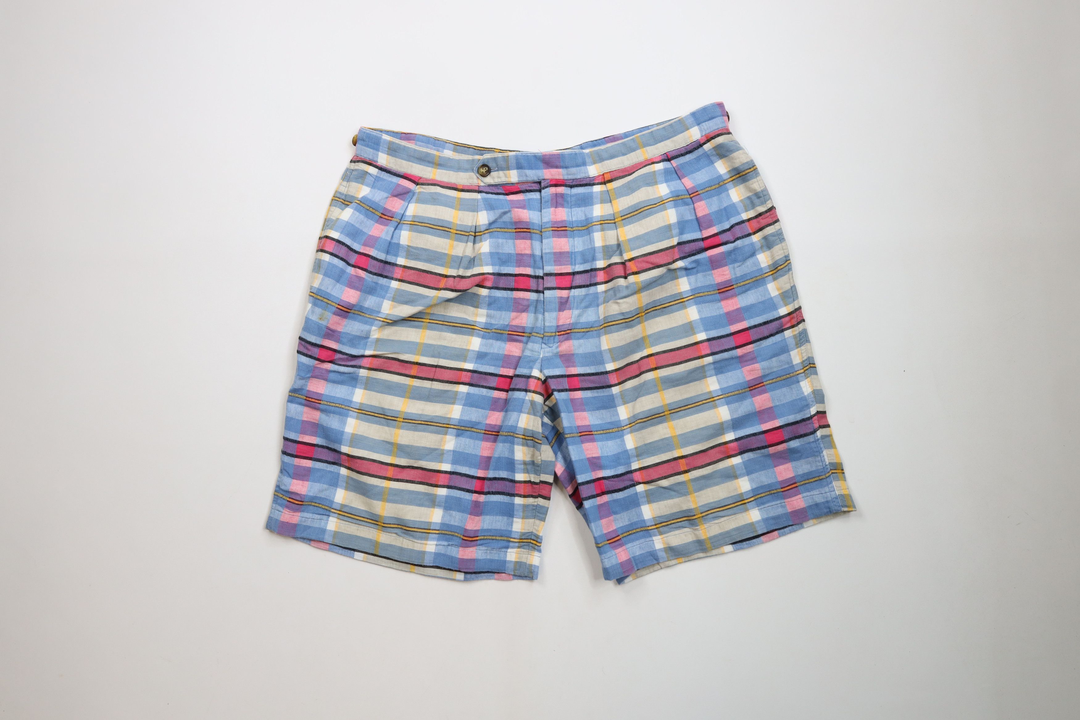 Vintage Vintage 90s Streetwear Madras Plaid Flannel Chino Shorts Size US 36 / EU 52 - 1 Thumbnail