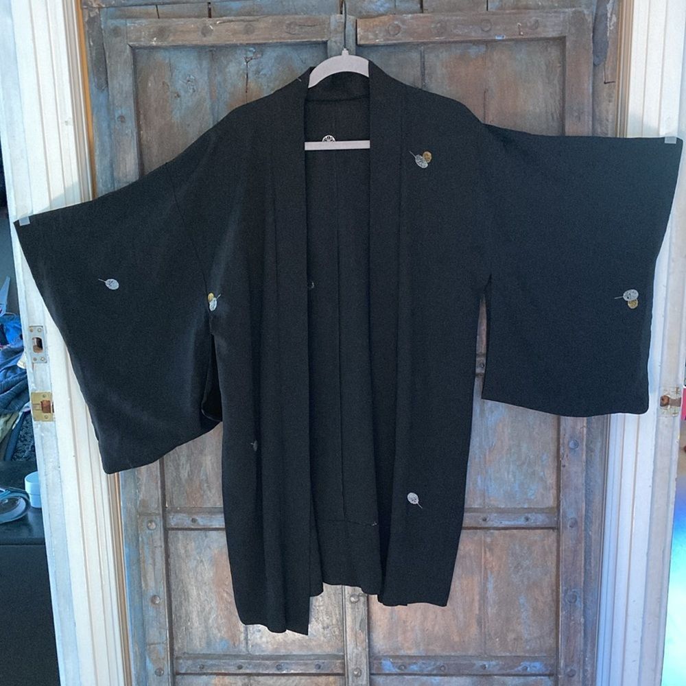 Handmade Japanese Style Black Kimono with Silver & Gold Embroidery- O Size ONE SIZE - 8 Thumbnail
