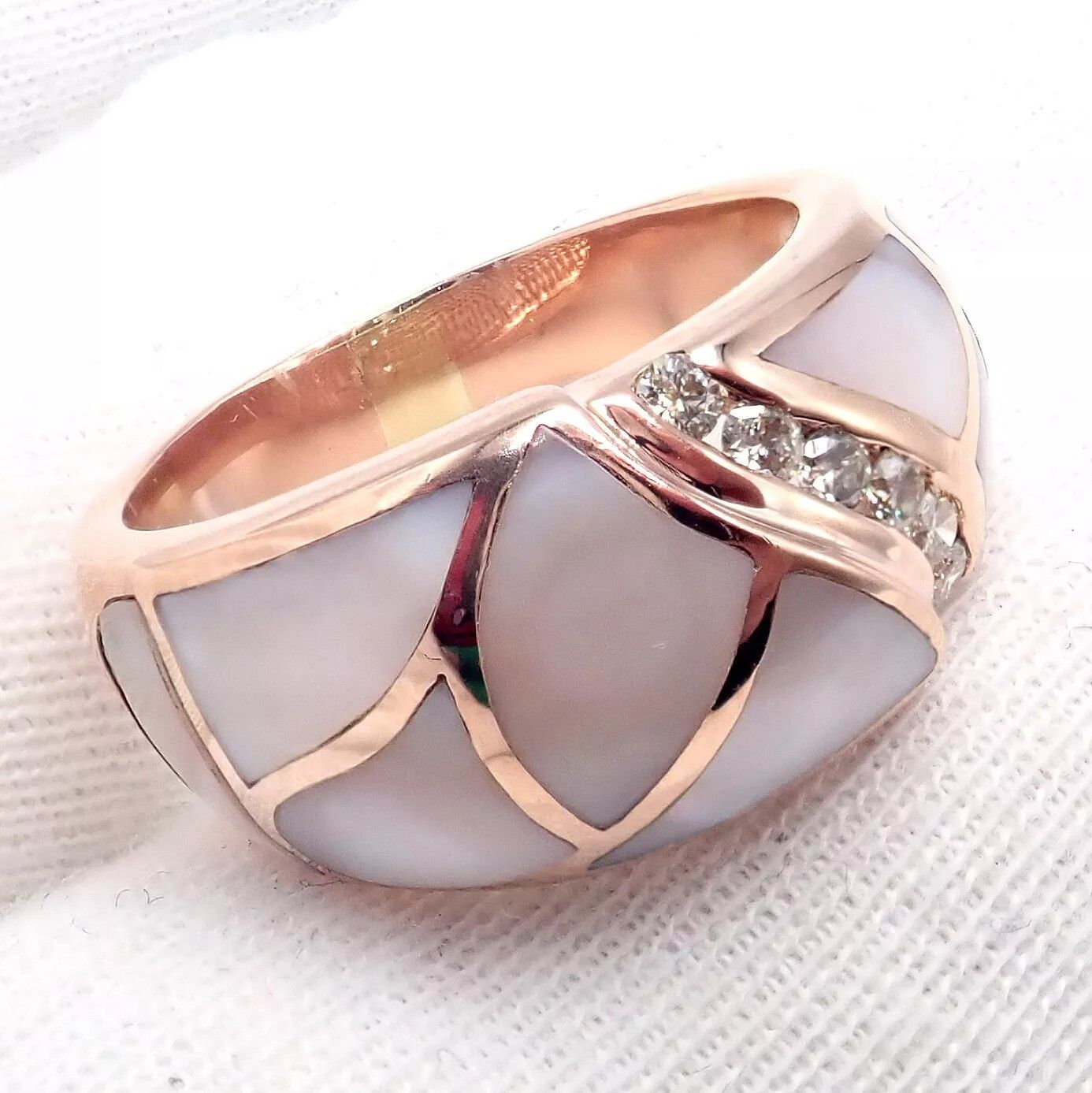 The Unbranded Brand Estate 14k Rose Gold Diamond Mother of Pearl Ring sz 7.5 Size ONE SIZE - 12 Thumbnail
