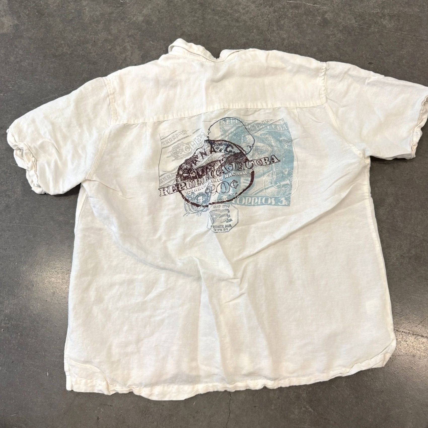 Vintage VINTAGE Y2K Cuba Linen White Button Up Short Sleeve Casual Coffee Pocket Tee L Mens Size US 33 - 2 Thumbnail