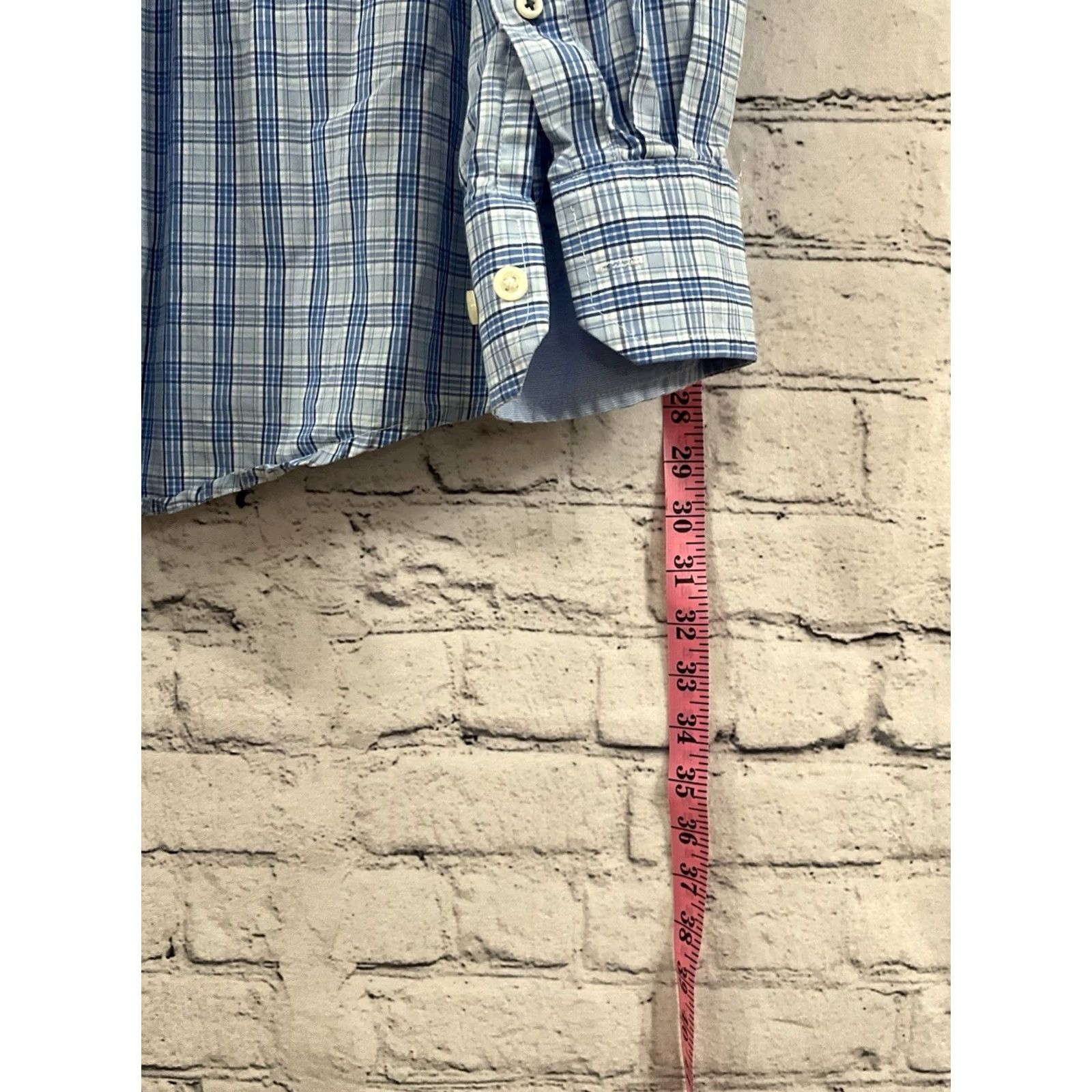 Izod IZOD Mens Button-Up Shirt XL Plaid Checkered Long Sleeve Casual Blue Cotton Woven Button-Down Embroidered Wrinkle Resistant Regular Fit Size US XL / EU 56 / 4 - 3 Thumbnail