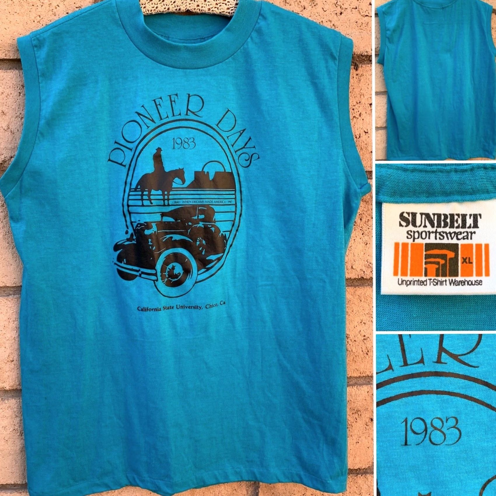 Vintage VINTAGE Sunbelt Sportswear Pioneer Days 1983 Chico State University Muscle Tee Sleeveless T Shirt L Men California University 80s Graphic Print Size US L / EU 52-54 / 3 - 2 Thumbnail