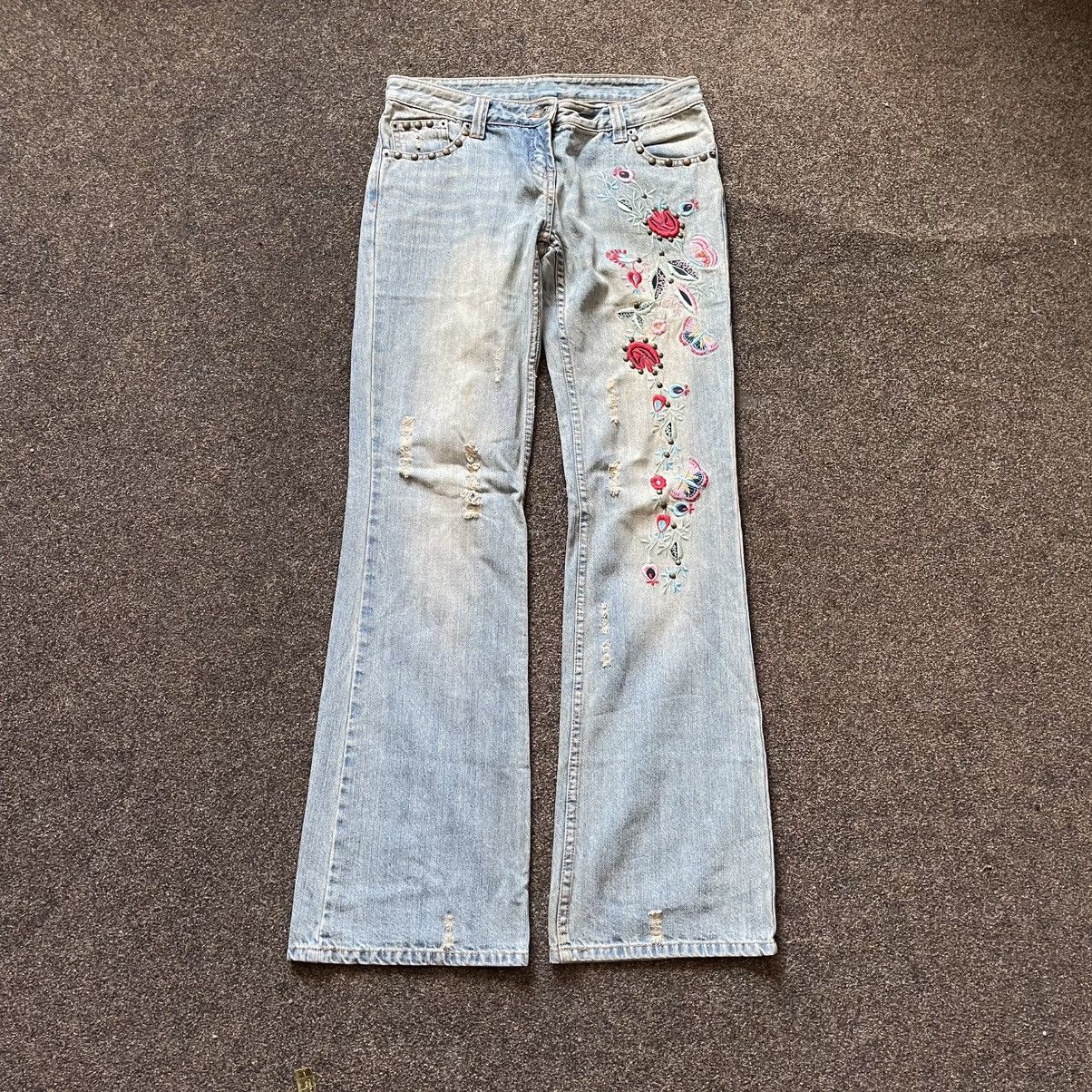 Vintage Vintage Y2K Floral Distressed Bootcut Jeans Streetwear 34 Size 34" / US 12 / IT 48 - 1 Thumbnail