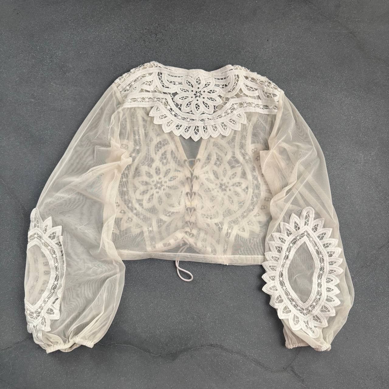 Japanese Brand Vintage Mesh Lace Long Sleeve Blouse Size M / US 6-8 / IT 42-44 - 7 Thumbnail