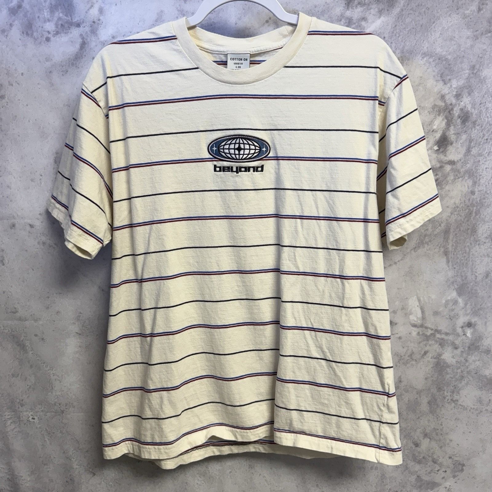 Cotton On Beyond T Shirt Mens Large 21x25 White Striped Skate Loose Size US L / EU 52-54 / 3 - 2 Thumbnail
