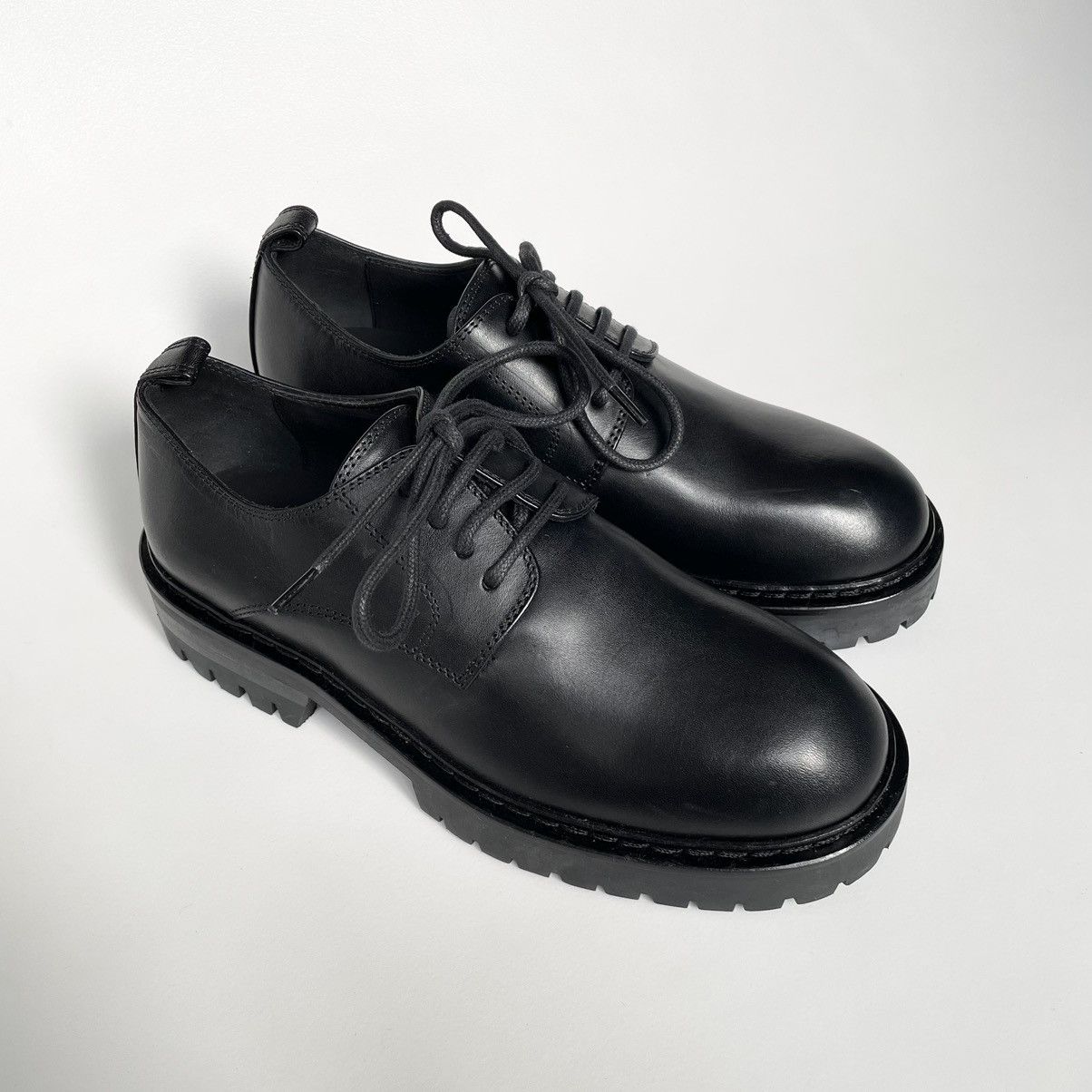 Ann Demeulemeester Black Leather Commando Sole Derbies Size US 7 / IT 37 - 11 Thumbnail