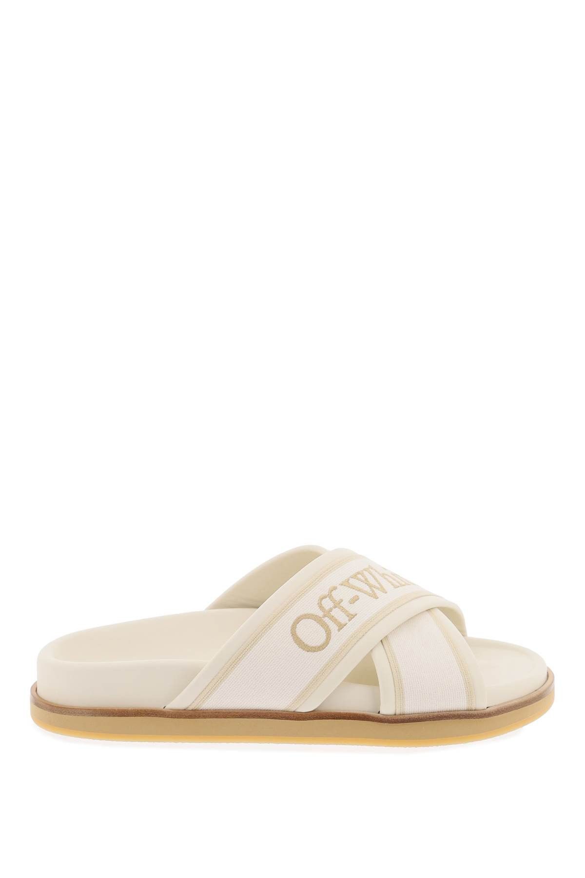 image of Off White Off-White Embroidered Logo Slides With in Beige Beige, Women's (Size 8)