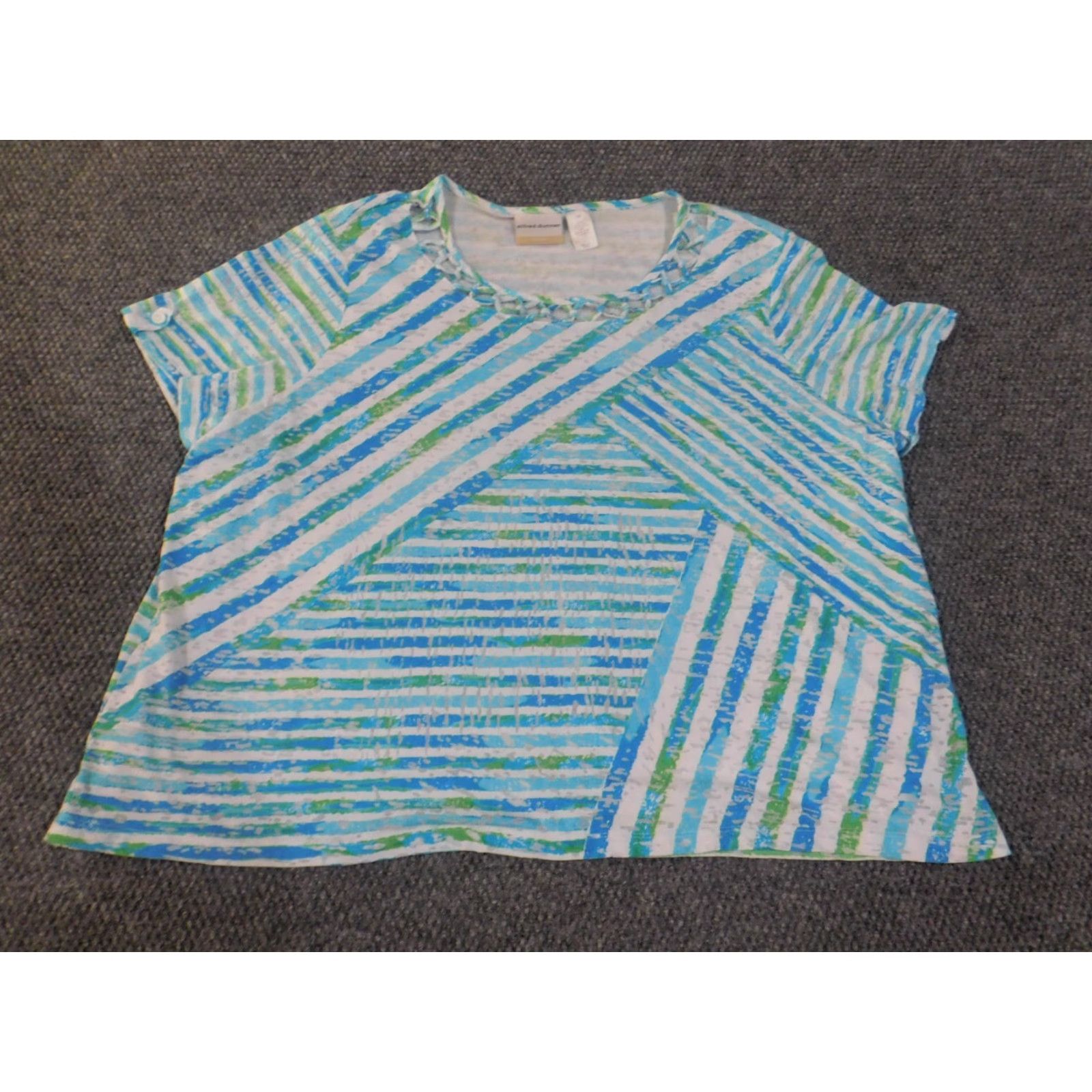 Vintage Alfred Dunner Blouse Shirt 3X Women Blue Geometric Short Sleeve Pullover Stretch Casual Lace Geometric Pattern Basic Classic Vintage: No Size XXL / US 16-18 / IT 52-54 - 3 Thumbnail