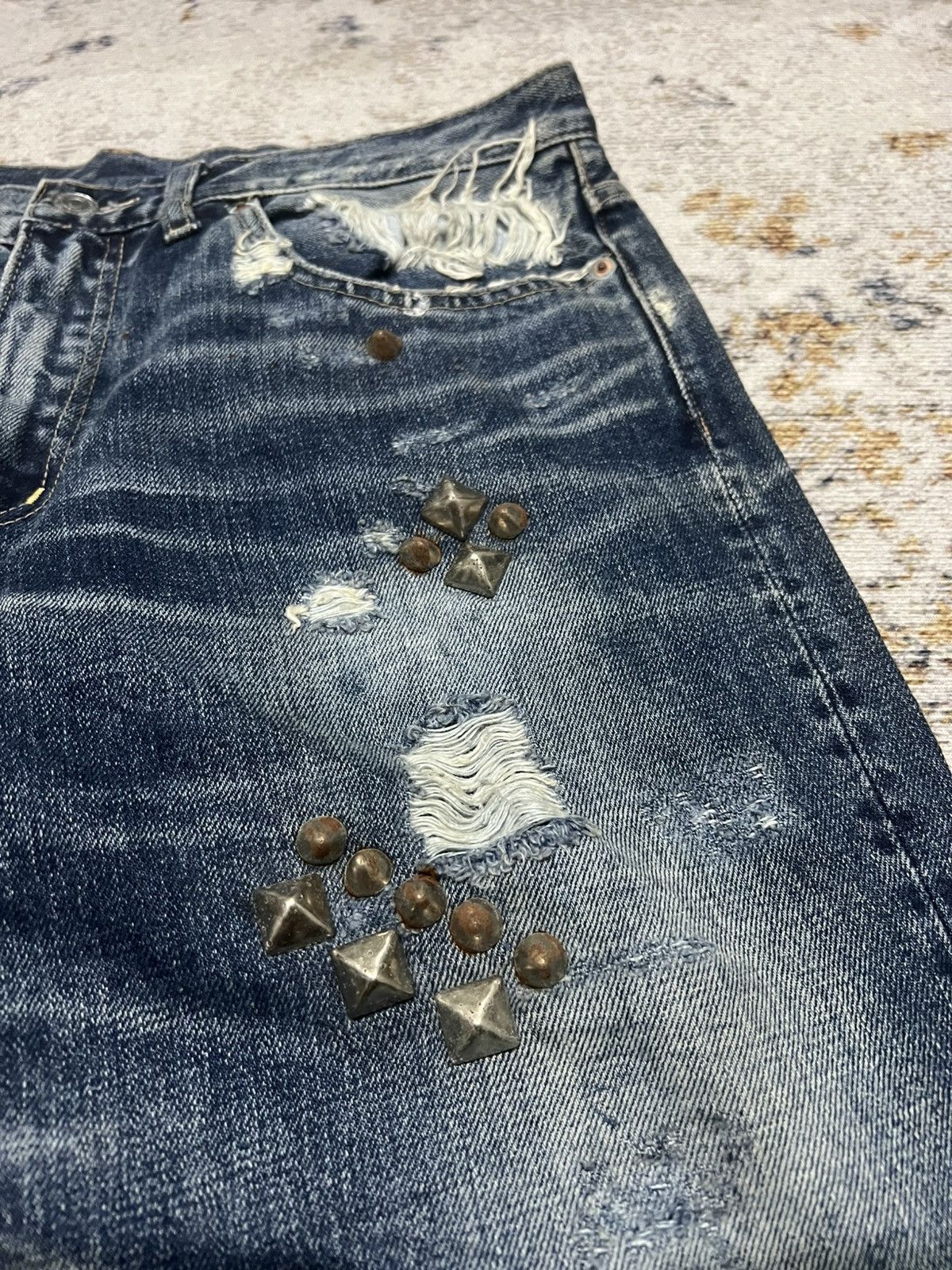 If Six Was Nine × Le Grande Bleu (L.G.B.) × Tornado Mart RNA Japan Stud Distressed Super Flare Jeans Size US 31 - 4 Thumbnail