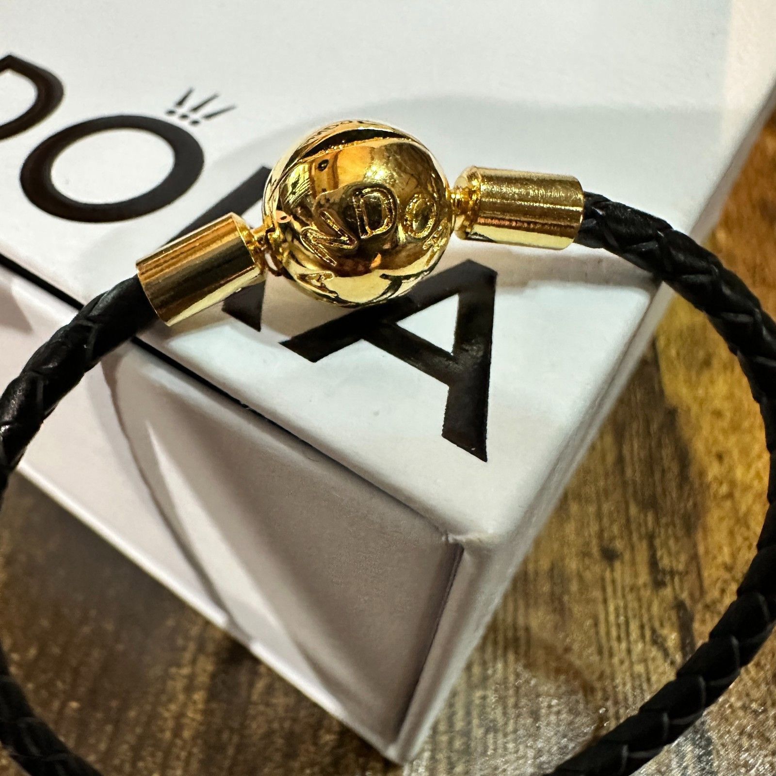 pandora Authentic Pandora BlackLeather Braided Wrap Bracelet, Gold P Size ONE SIZE - 3 Thumbnail