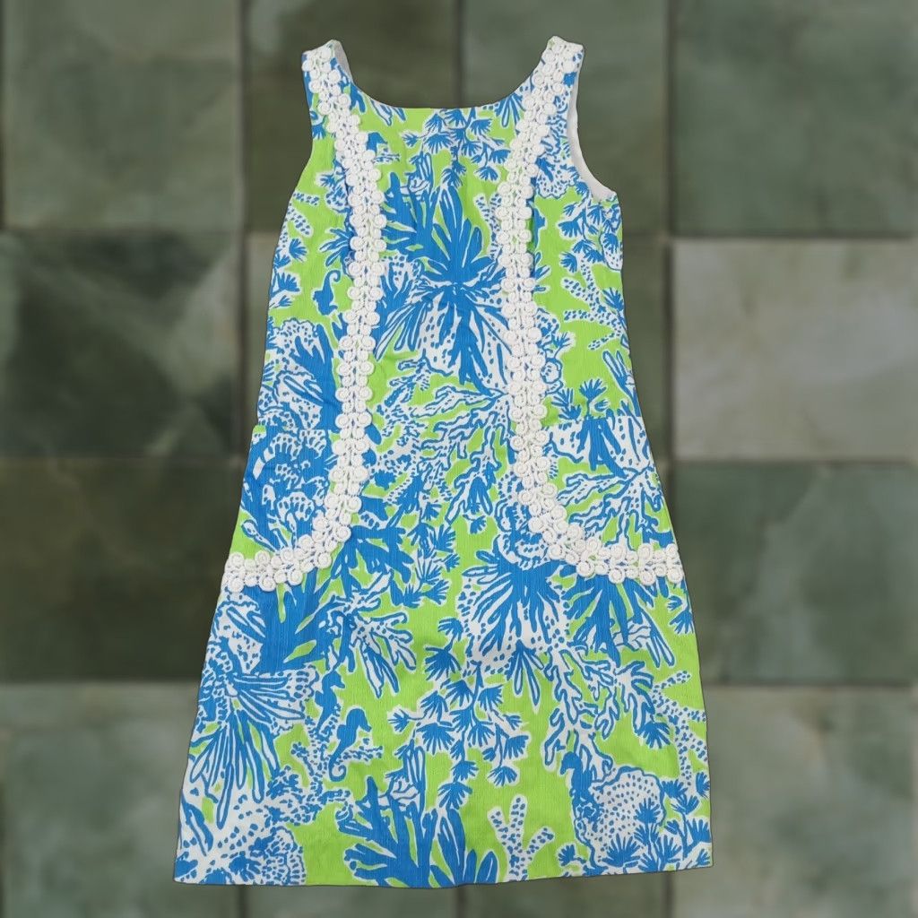 Lilly Pulitzer Lilly Pulitzer Shift Dress Womens Size 2 Blue Green Casey Floral Limeade Casual Size XS / US 0-2 / IT 36-38 - 1 Thumbnail