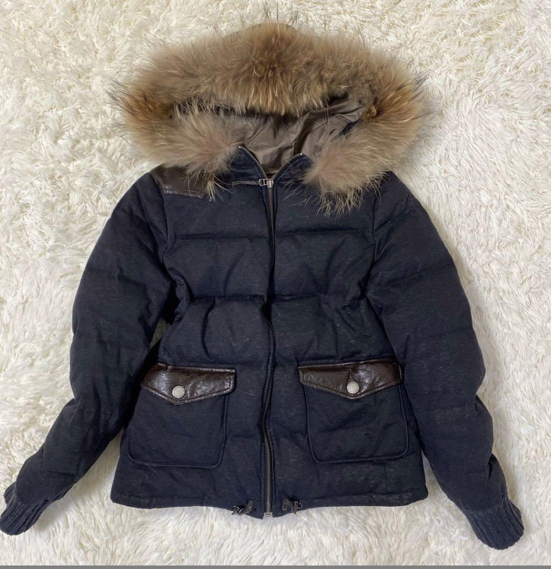 image of Burberry London Blue Label Fur Down Jacket in Black, Women's (Size Small)