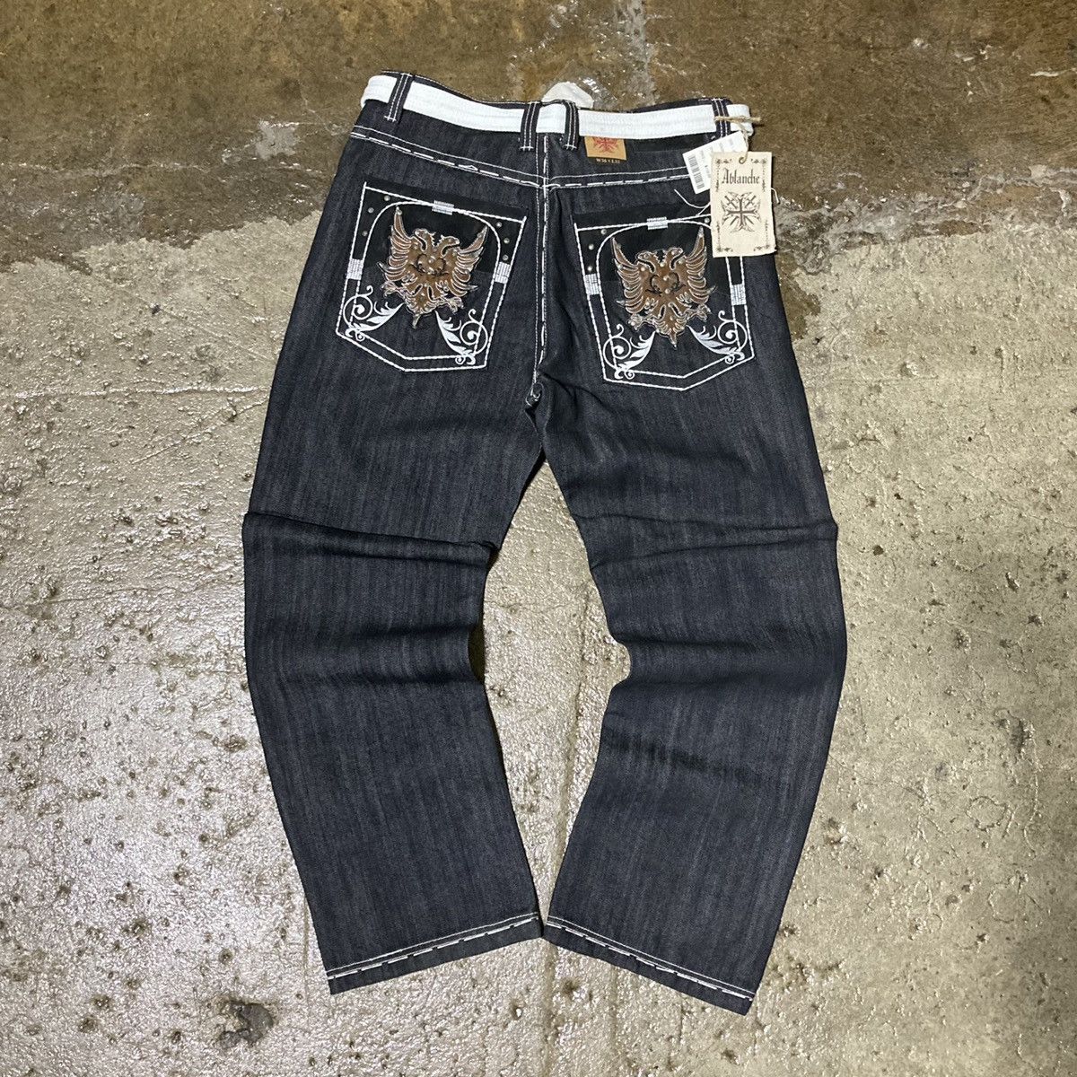 image of Crazy Vintage Y2K Baggy Jeans Jnco Wide Leg Skater Unique in Black, Men's (Size 36)