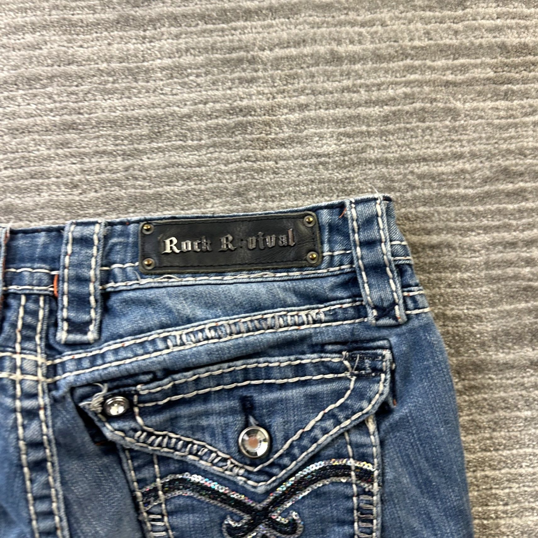 Vintage Rock Revival Jeans Womens 27 Luna Easy Boot Blue Denim Pants Flam Size 27" / US 4 / IT 40 - 4 Thumbnail