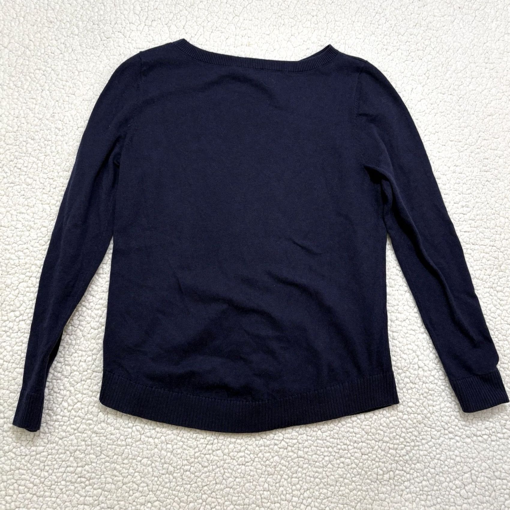 Talbots TALBOTS C'est La Vie Graphic Sweater Navy Blue Petite PS Pullover Cap Sleeve Long Sleeve Knit Size S / US 4 / IT 40 - 5 Thumbnail