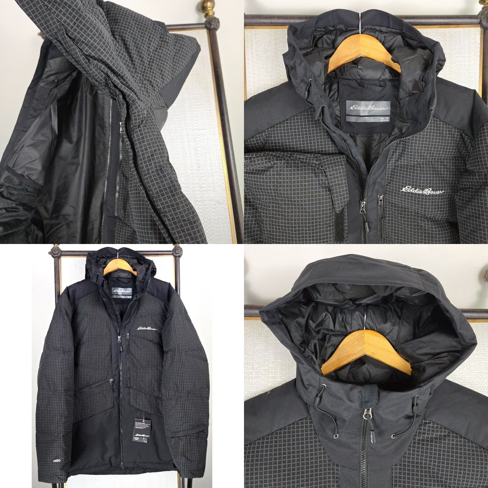 Eddie Bauer VINTAGE Eddie Bauer 650 Goose Down Reflective Hooded Jacket Mens XL Black Graph Check Down Jacket Size US XL / EU 56 / 4 - 10 Thumbnail