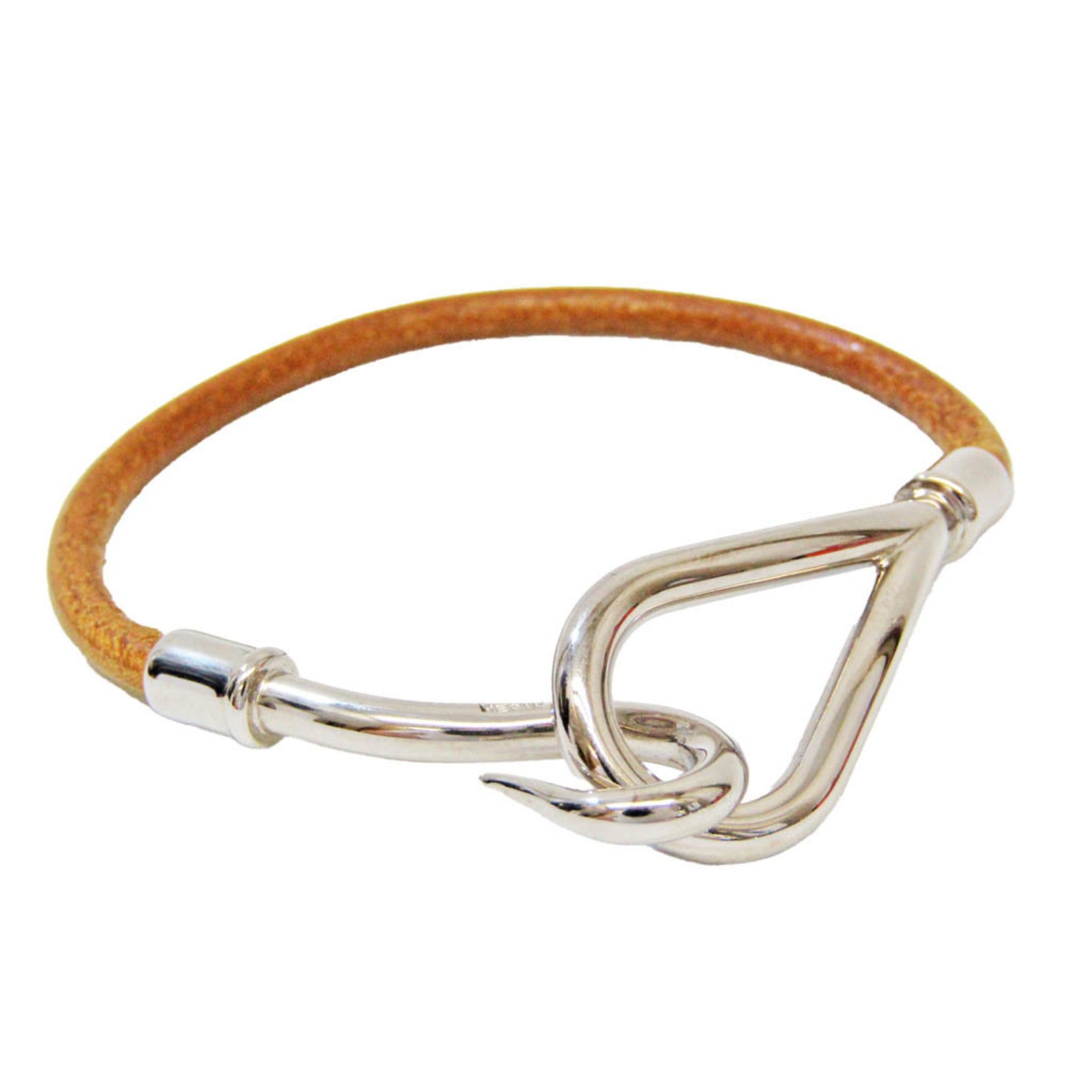 image of Hermes Jumbo Leather,metal No Stone Bangle Brown,silver in Black, Women's