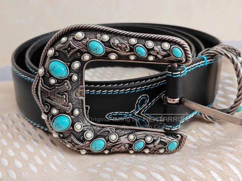 Louis Vuitton Louis Vuitton Turquoise Embroidered Denim Belt. Size ONE SIZE - 3 Thumbnail