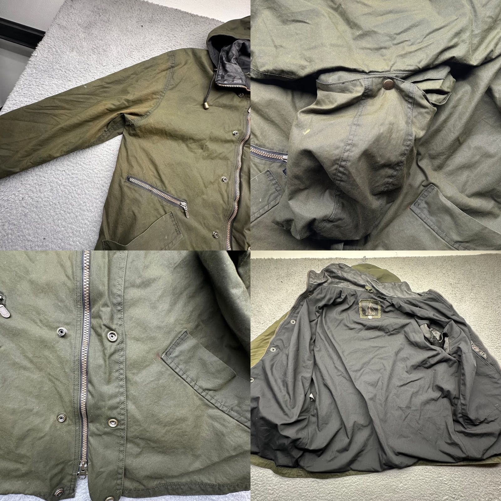 Vintage VINTAGE Rigor Waxed Cotton Jacket Mens Small Olive Green Hooded Full Zip Button Jacket Size US S / EU 44-46 / 1 - 8 Thumbnail