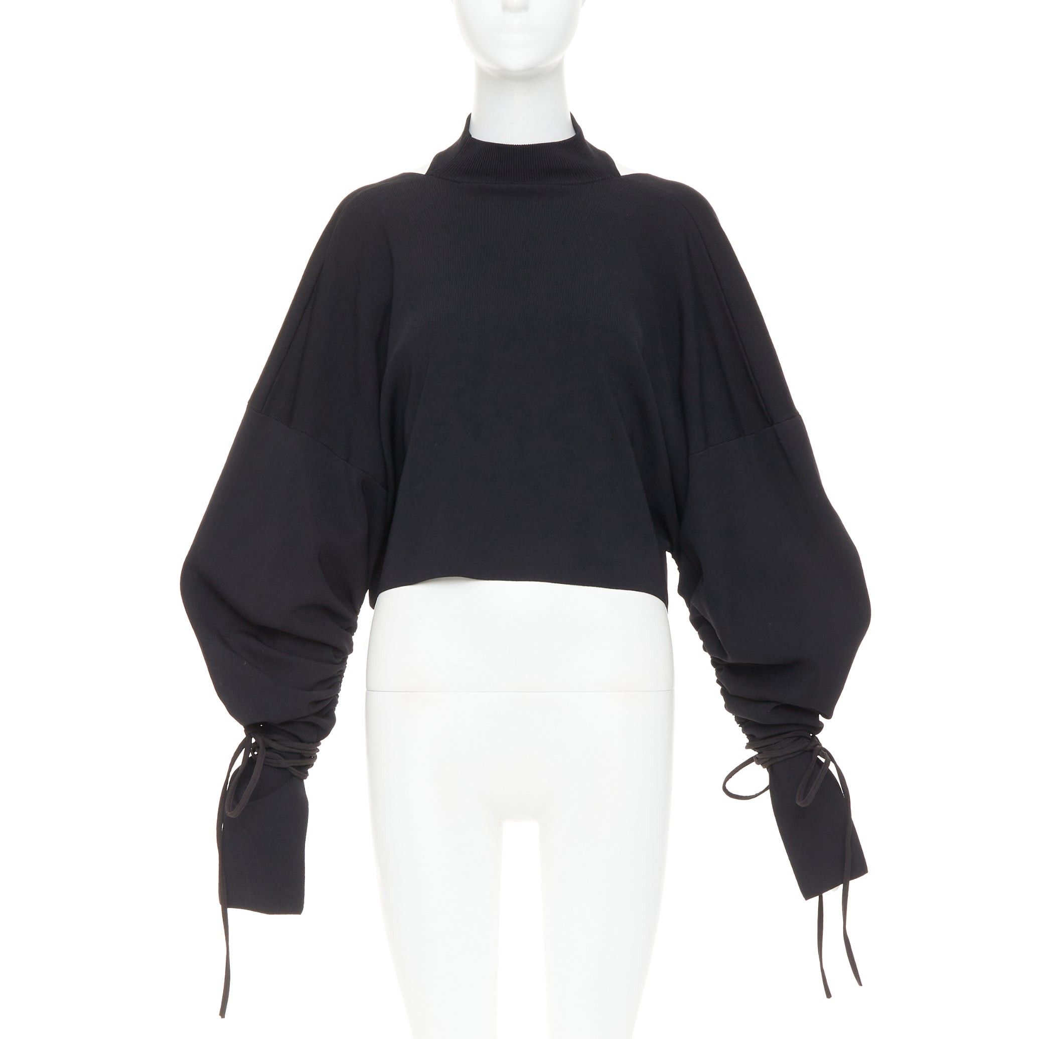 Solace London SOLACE LONDON Samara black viscose blend ruched sleeves drop sleeves cropped pullover UK8 S Size S / US 4 / IT 40 - 1 Thumbnail