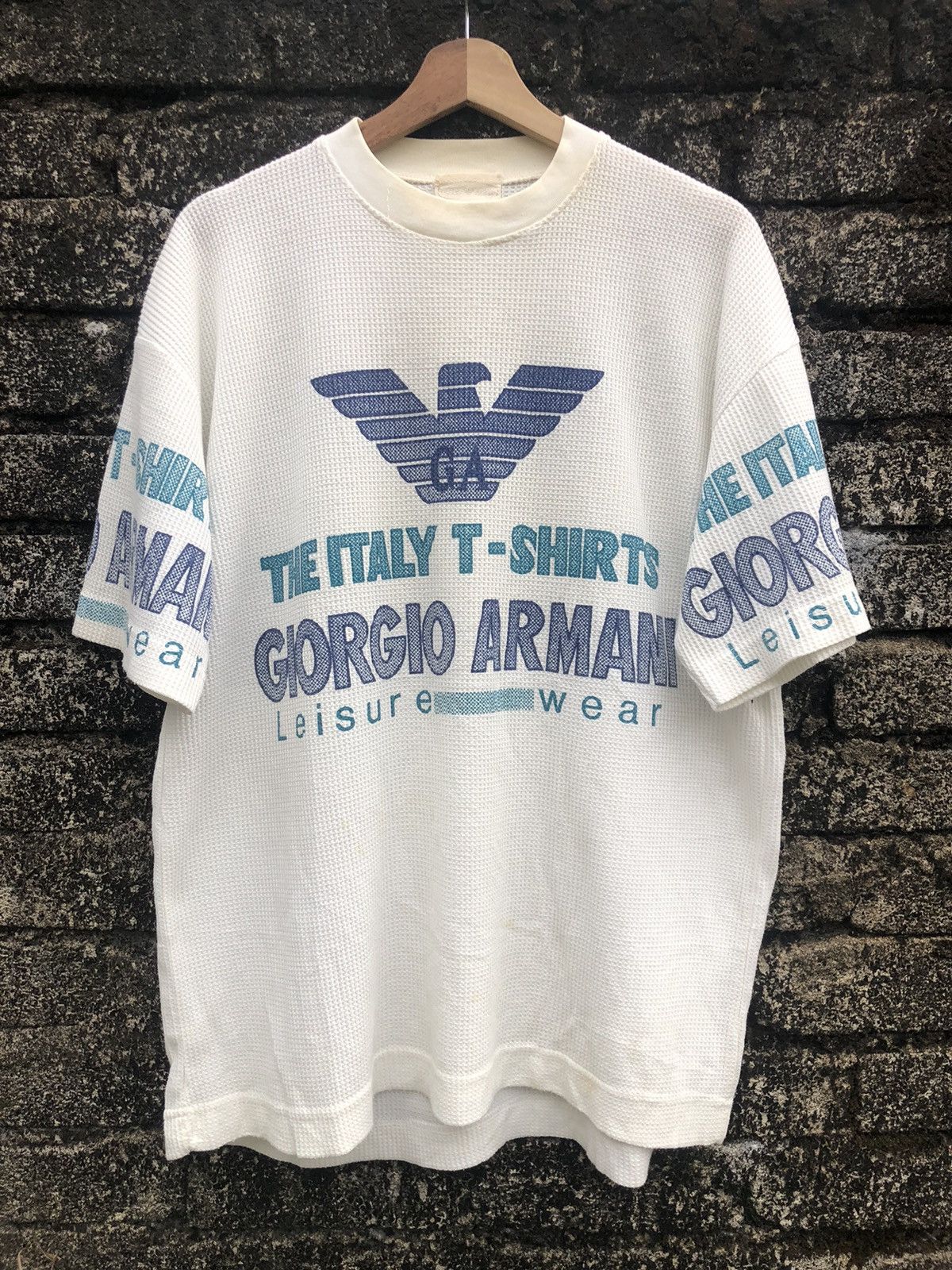Giorgio Armani × Vintage Rare🔥 Vintage 90s Giorgio Armani Waffle Tshirt Size US L / EU 52-54 / 3 - 1 Thumbnail