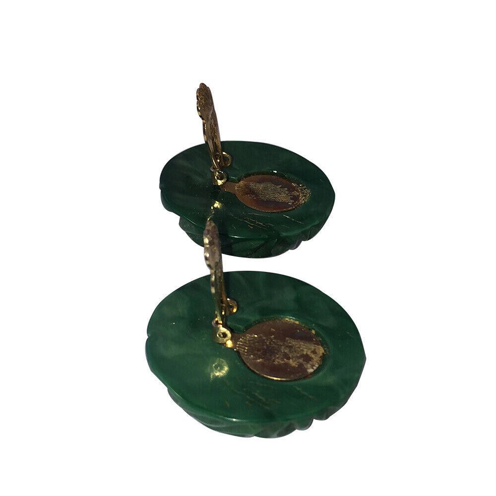 Designer Green Carved Dome Button Bakelite Earrings Size ONE SIZE - 5 Thumbnail