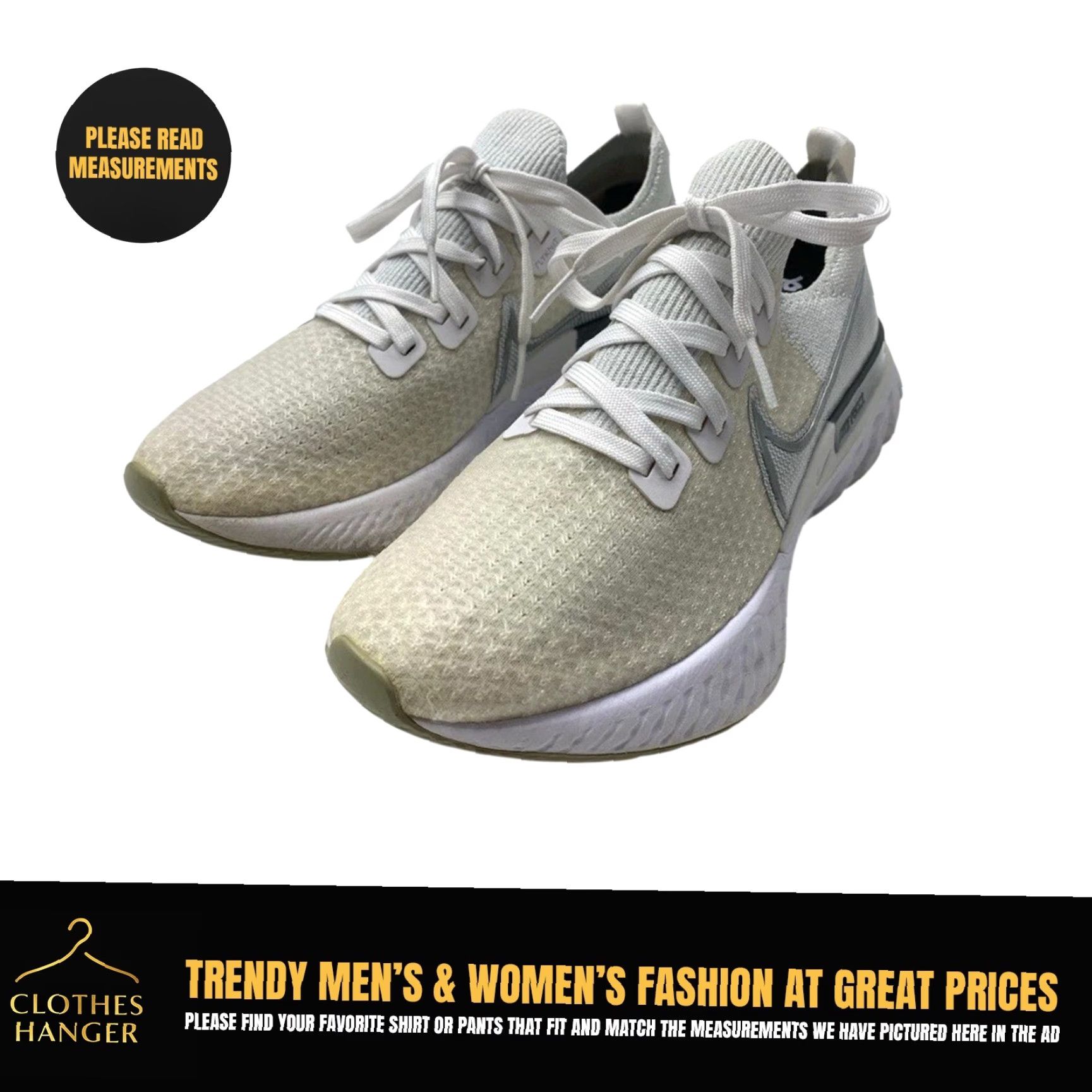 Nike Nike React Infinity Run Flyknit CD4372-101 Size 9.5 True White/Metallic Silver Size US 10 / IT 40 - 2 Thumbnail