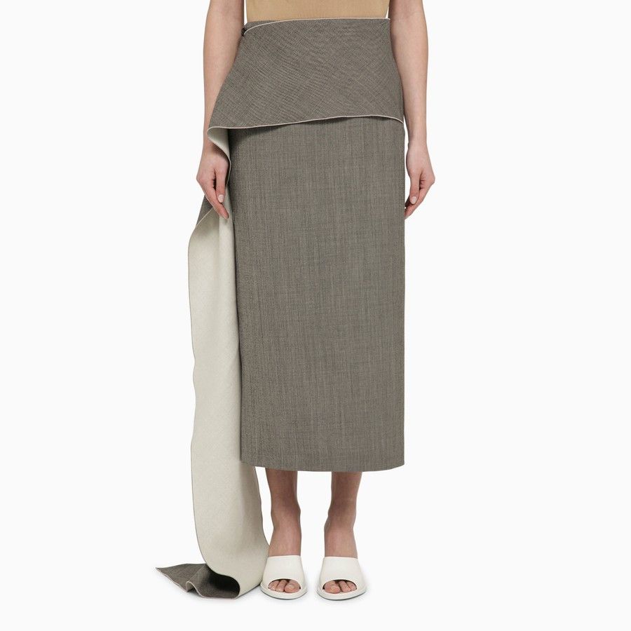 The Row o1d2blof1024 Wool Skirt With Side Train in White & Black Size 27" / US 4 / IT 40 - 1 Thumbnail
