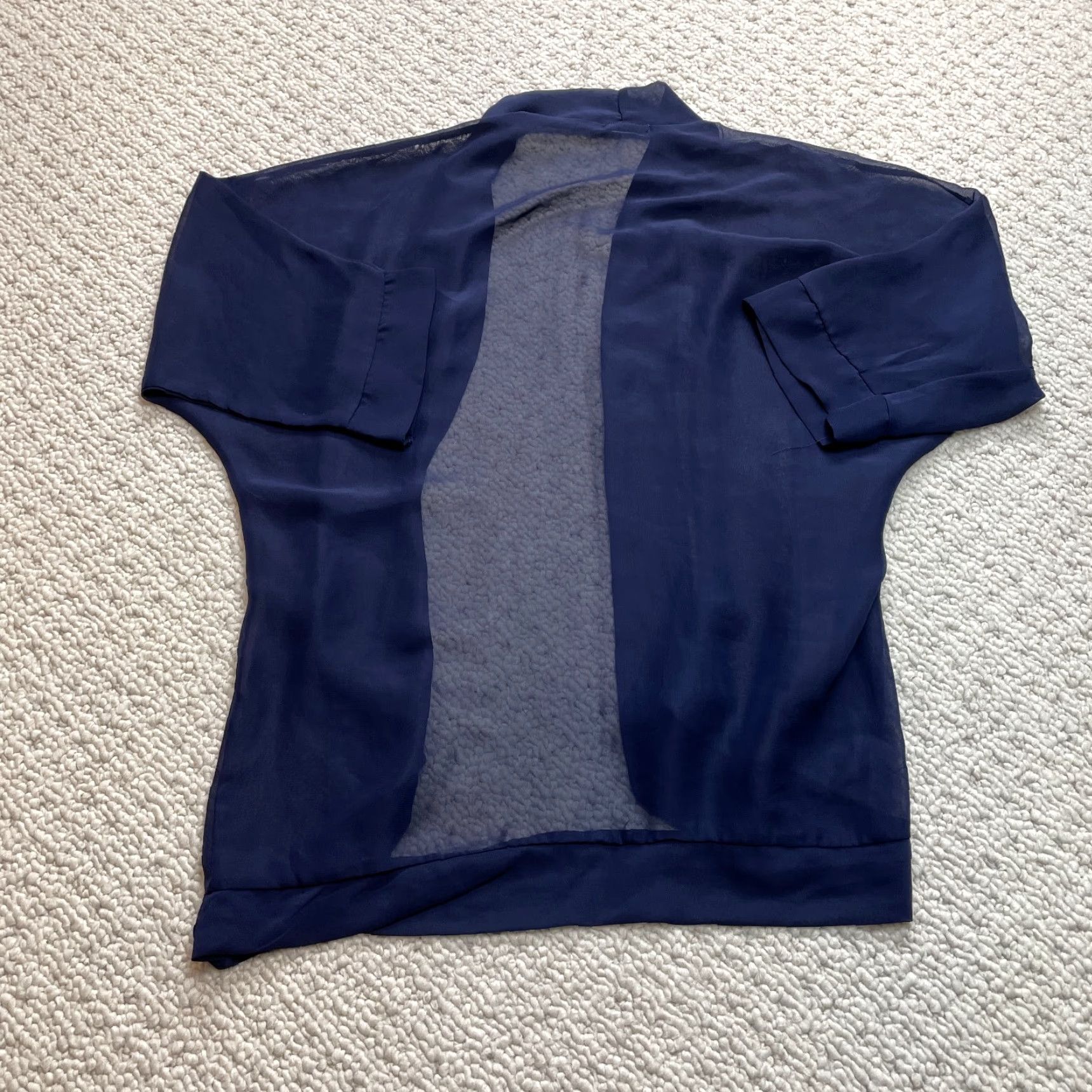 Boohoo VINTAGE Boohoo Kimono Top Shirt Womens Small Open Front Sheer 3/4 Sleeve Navy Blue Light Blue Size S / US 4 / IT 40 - 7 Thumbnail