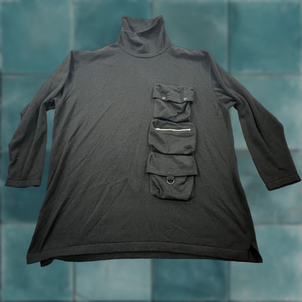 VINTAGE Y's for Men Wool Sweater XL Black Turtleneck Utility Multi