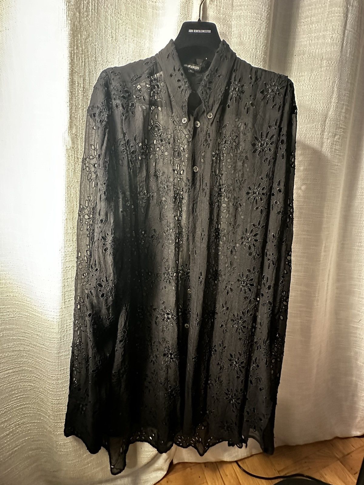 image of Ann Demeulemeester Runway Ss18 Carlatti In Silk Rayon Jacquard Laser Cut in Black (Size Large)