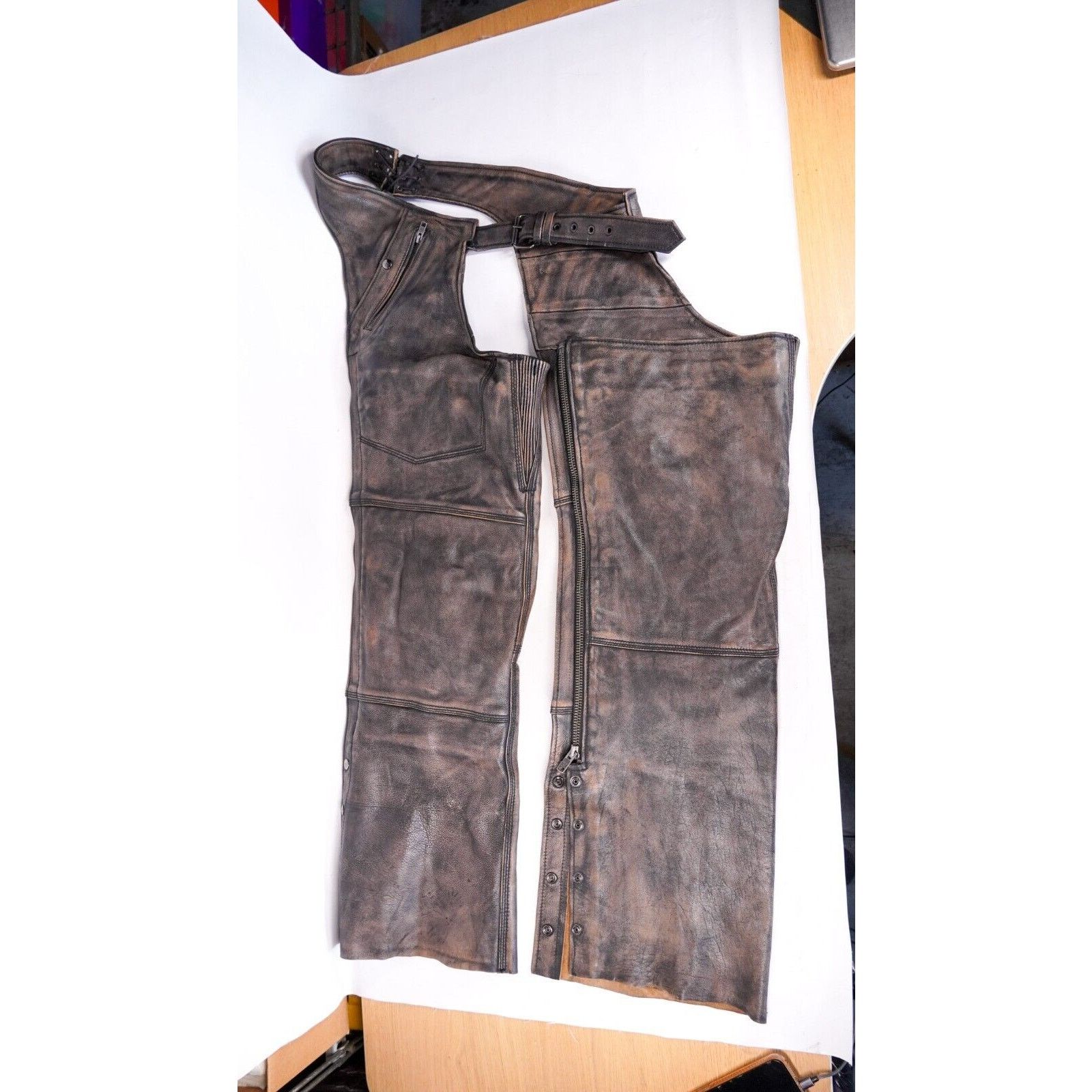 Other Leather Chaps Motorcycle Leggings Adjustable Belt Pants 3XL Size US 36 / EU 52 - 3 Thumbnail