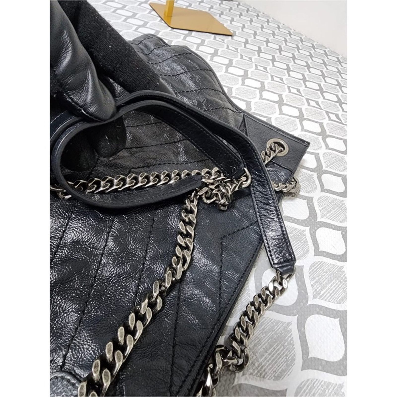 Saint Laurent Paris St Laurent Crinkled Calfskin Matelasse Monogram Large Niki S Size ONE SIZE - 10 Thumbnail