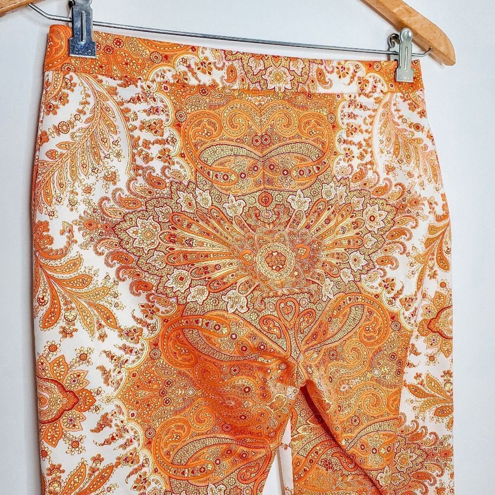 Yigal Azrouel Vintage Y2K 00s Yigal Azrouel Orange White Paisley Pants 4 Size 27" / US 4 / IT 40 - 5 Thumbnail