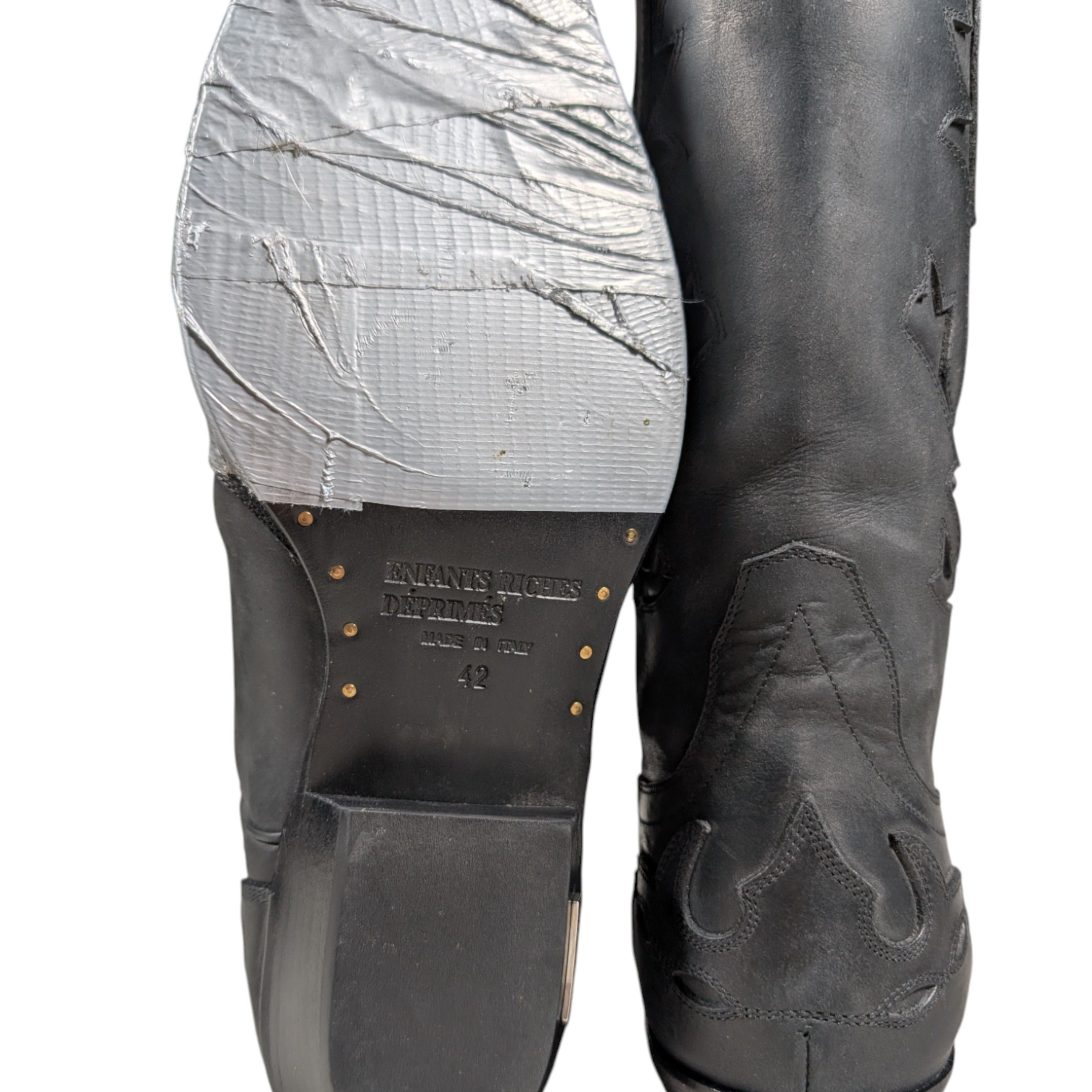 Enfants Riches Deprimes ERD Duct Tape Black Leather Cowboy Boots SSENSE Exclusive Size US 9 / EU 42 - 6 Thumbnail
