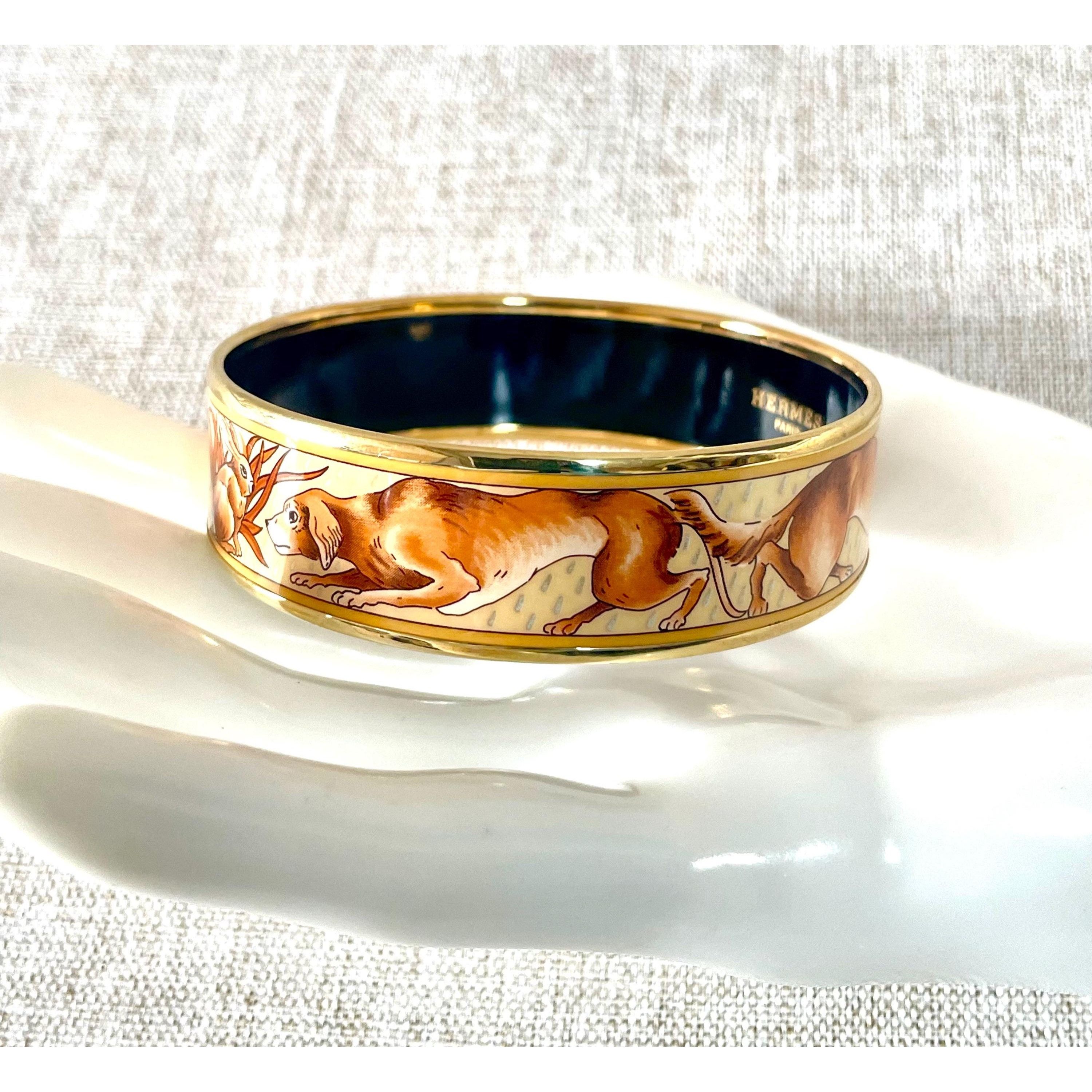 Hermes Vintage HERMES gold and brown tone enamel bangle, rabbit dog Size ONE SIZE - 8 Thumbnail
