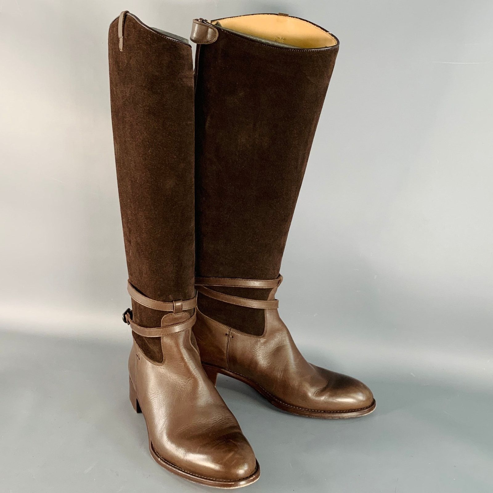 Paul Stuart PAUL STUART 7.5Brown Leather Belted Back Zipper Riding Boots Size US 7.5 / IT 37.5 - 1 Thumbnail