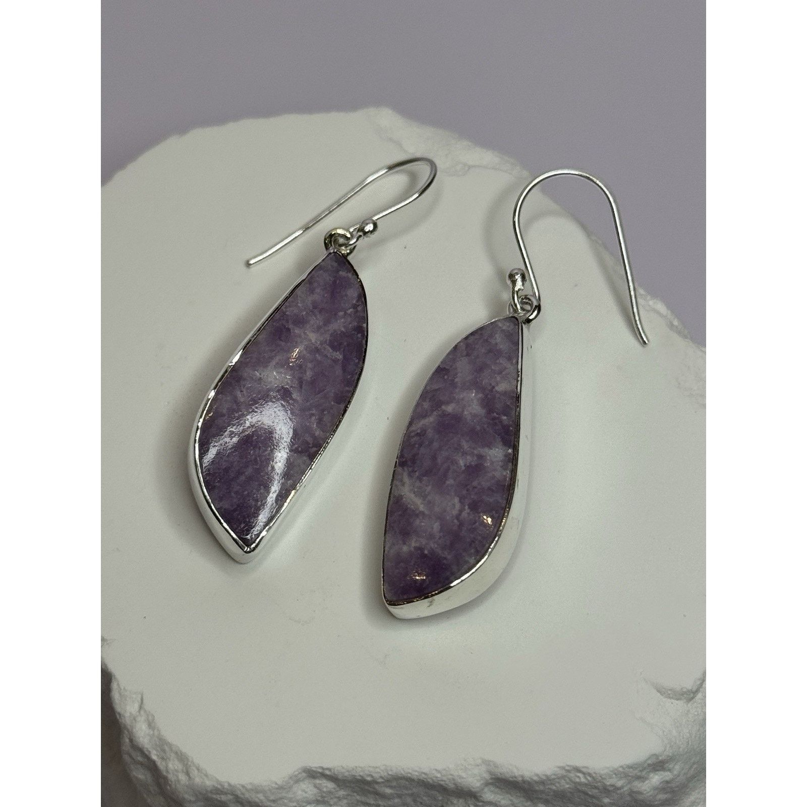 Jewelry 925 Sterling Silver Lepidolite Earrings Length 2 Inch, Women's