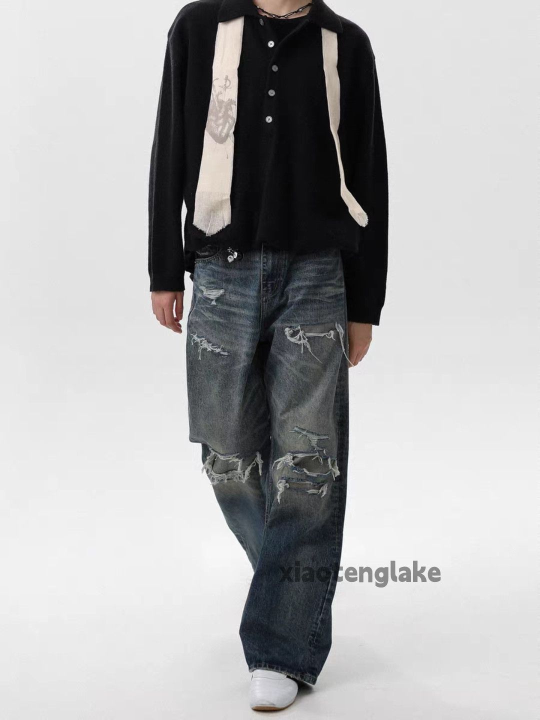Jean ltx vintage washed faded loose baggy damaged jeans Size US 32 / EU 48 - 4 Thumbnail