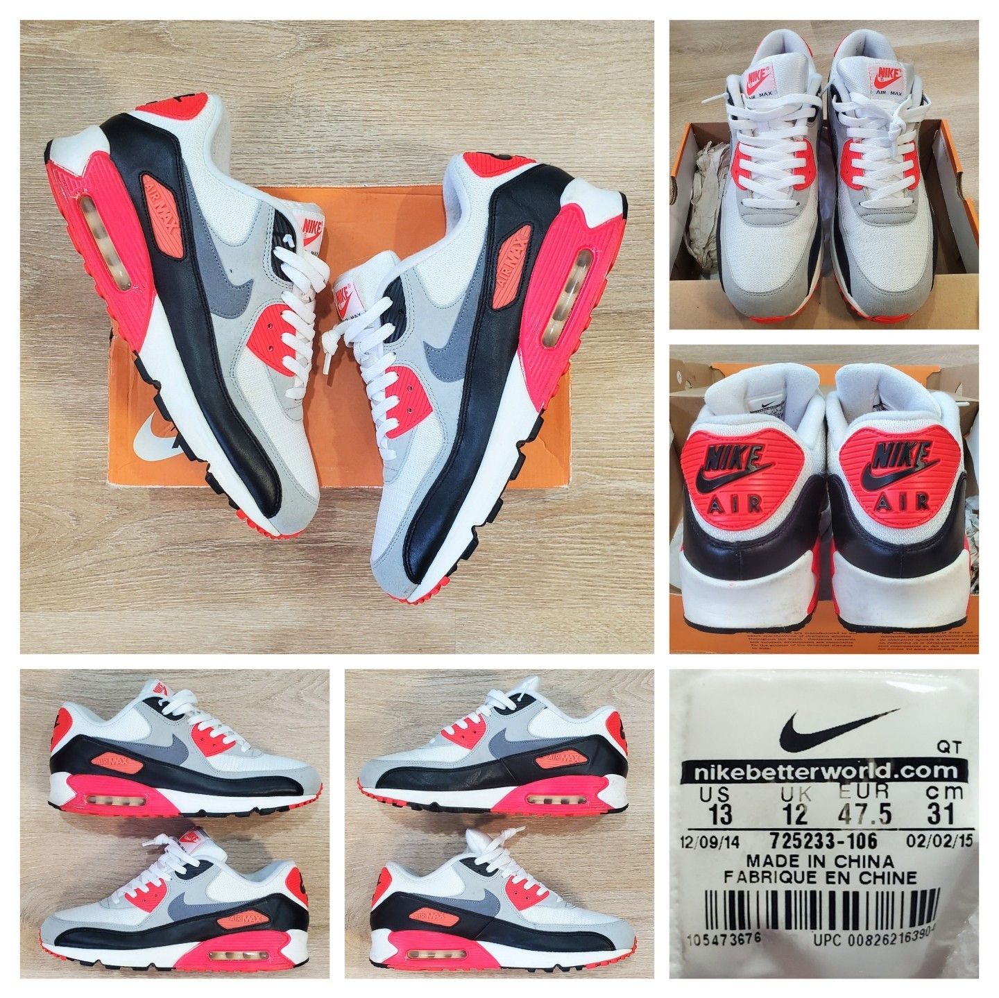 Nike Air Max 90 OG Infrared 2015 Size 13 725233-106 EUC