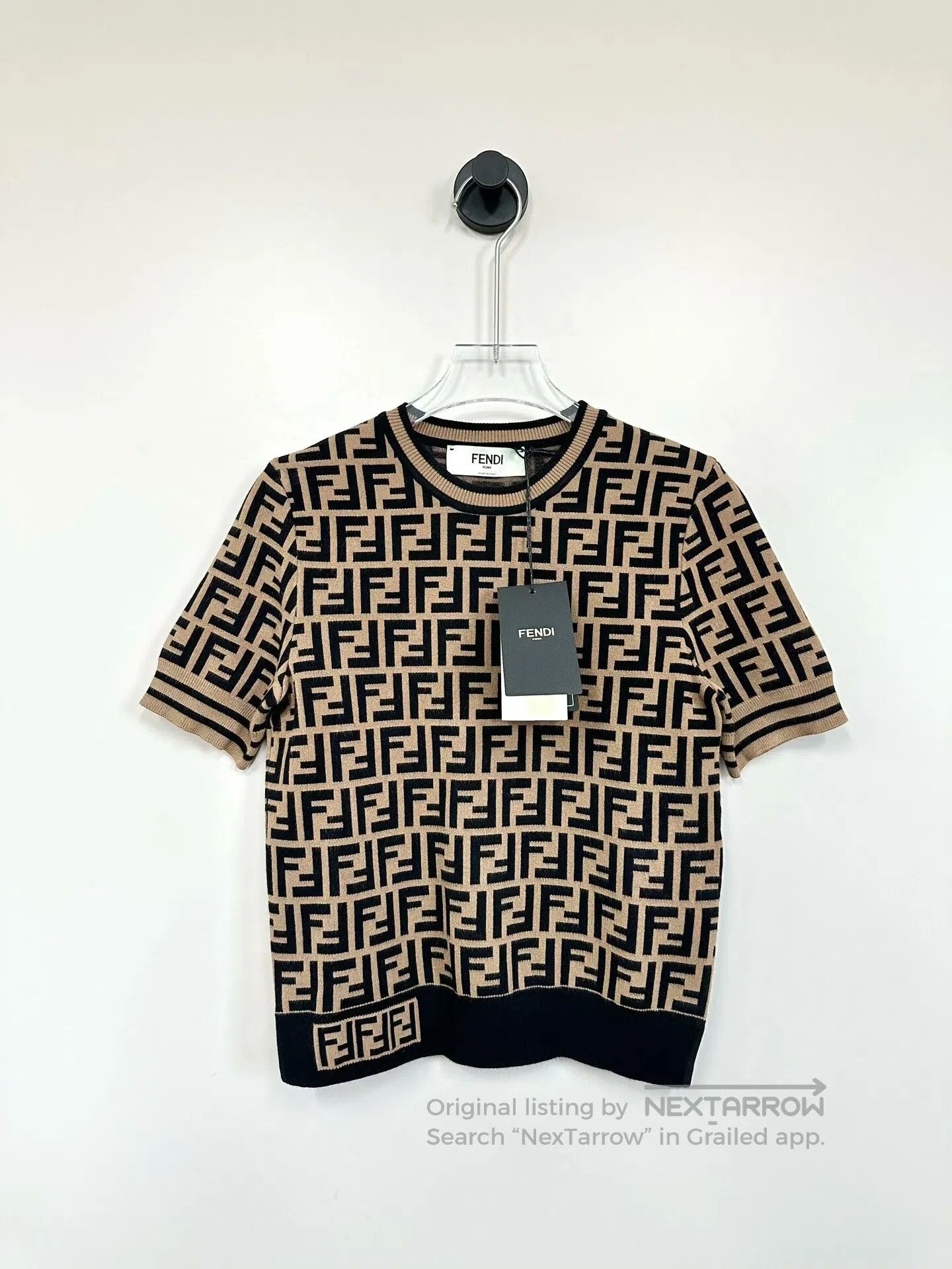 Fendi FENDI Brown Monogram Printed Logo Knit Short Sleeve| Size XS / US 0-2 / IT 36-38 - 1 Thumbnail