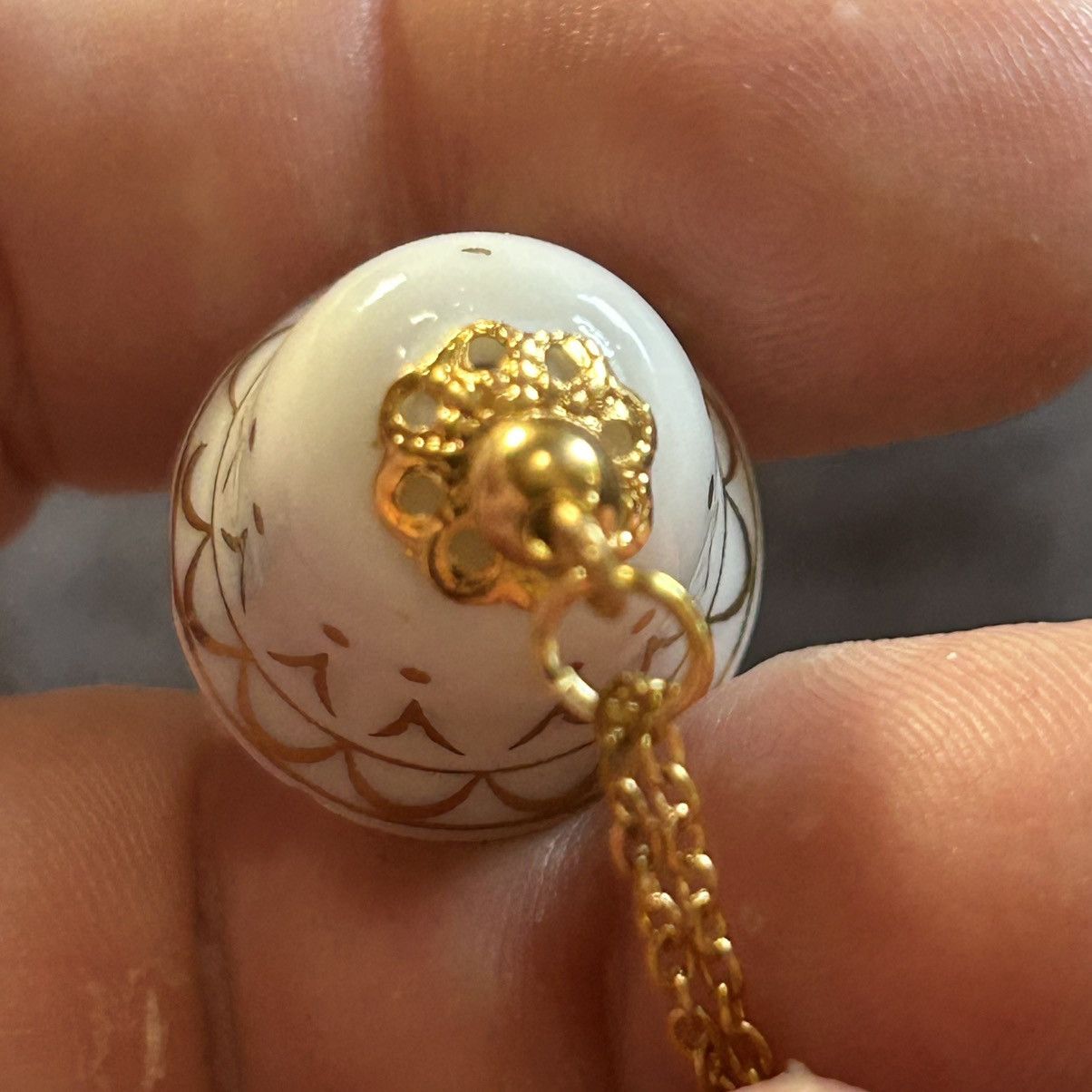 Handmade Handcrafted vintage gold painted ceramic bell necklace Size ONE SIZE - 7 Thumbnail