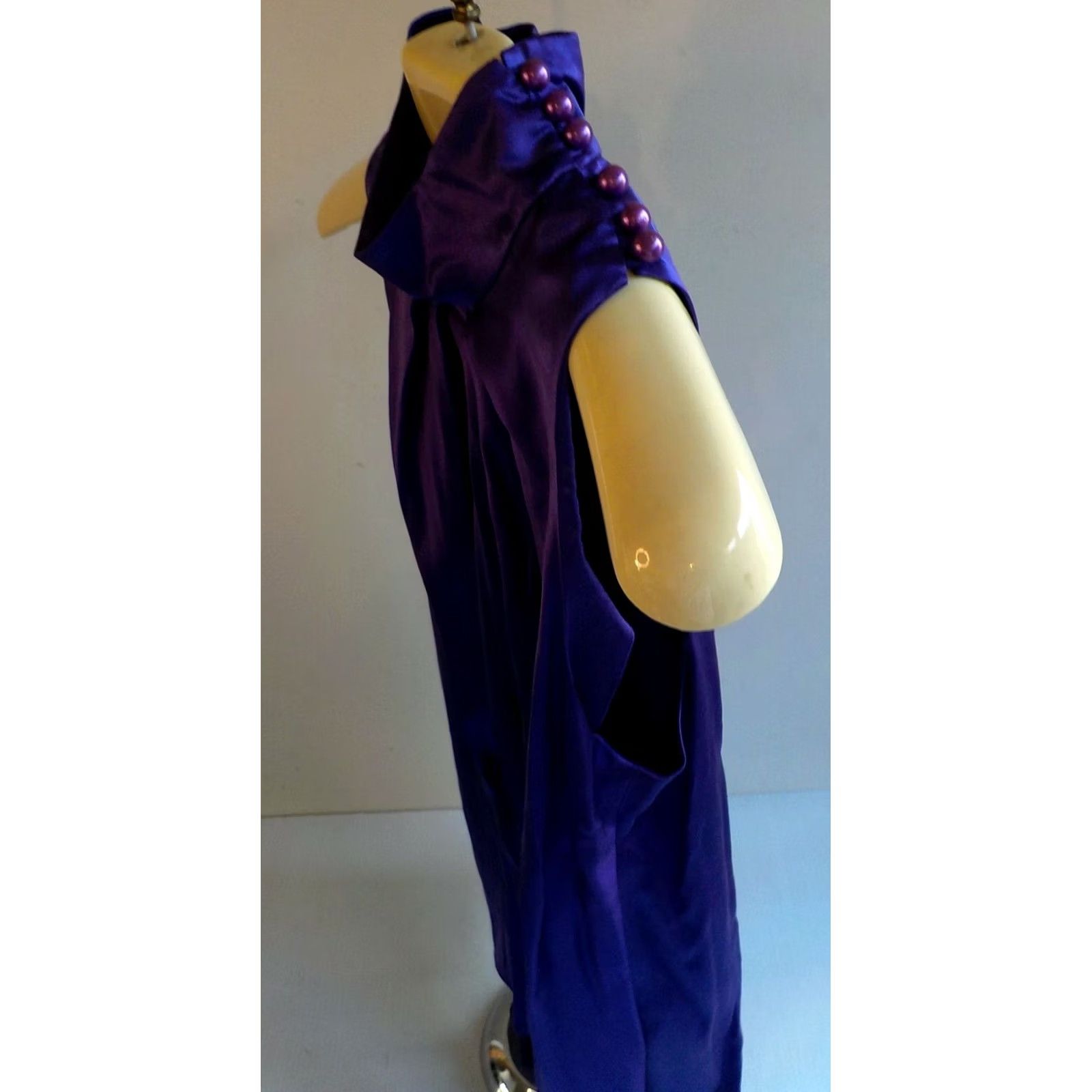 Vintage ST. A Purple 100% Silk High Collar Button Neckline Sleeveless Blouse - Size 10 - Tunic - Regular - Womens Size L / US 10 / IT 46 - 3 Thumbnail