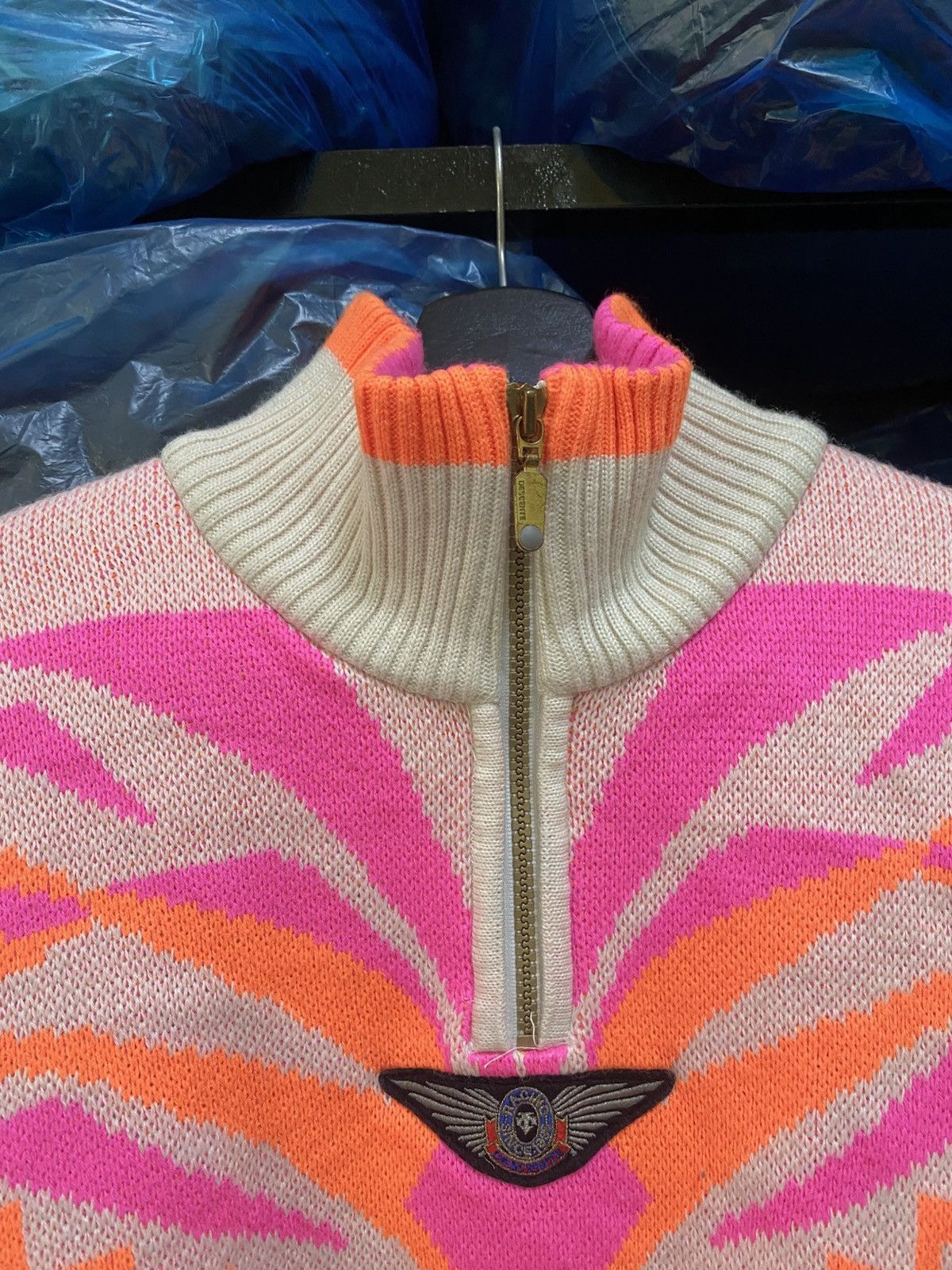 Descente Vintage DESCENTE Racing Knit Sweater 90s Retro Pink Neon Size US M / EU 48-50 / 2 - 8 Thumbnail