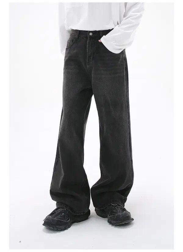 Japanese Brand Maki Black grey loose straight wide-leg washed jeans Size US 32 / EU 48 - 1 Thumbnail