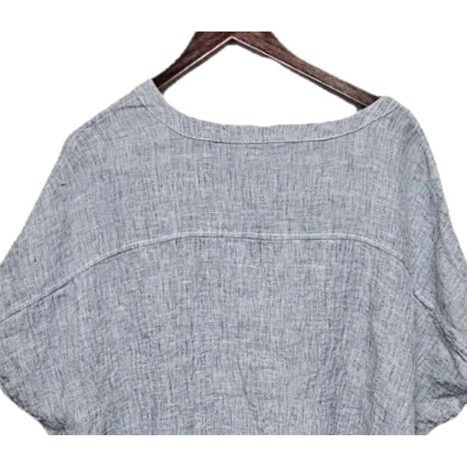 Vintage Tahari 100% Linen Boxy Top Women’s Medium Gray Short Sleeve Relaxed Fit Blouse Size M / US 6-8 / IT 42-44 - 6 Thumbnail