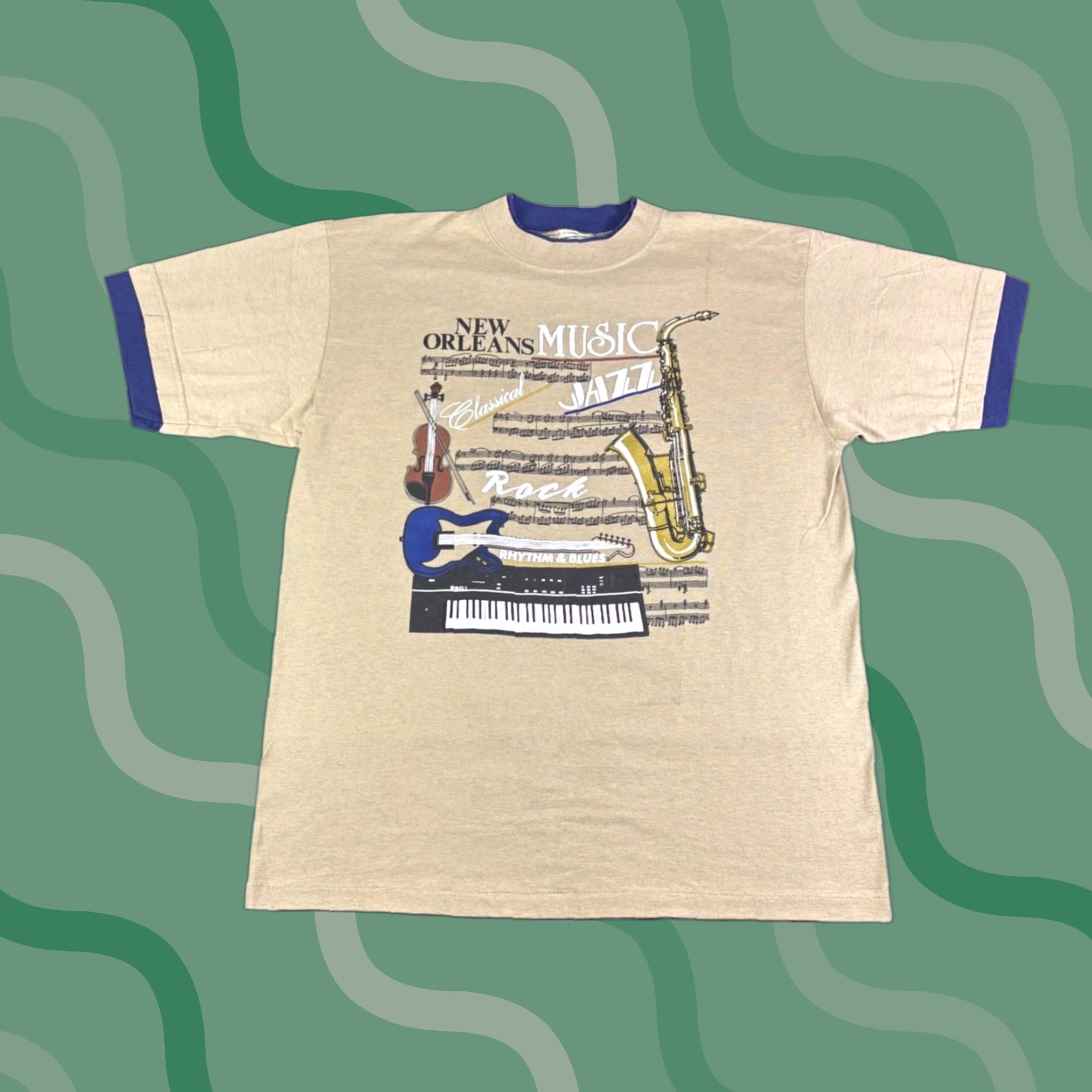 Rhythm VINTAGE Absolute Quality Mens T-Shirt Music Jazz Rock Rhythm Blues Graphic Print Crew Neck Short Sleeve Beige XL Unisex Adults Cambr/?? Size US XL / EU 56 / 4 - 1 Thumbnail